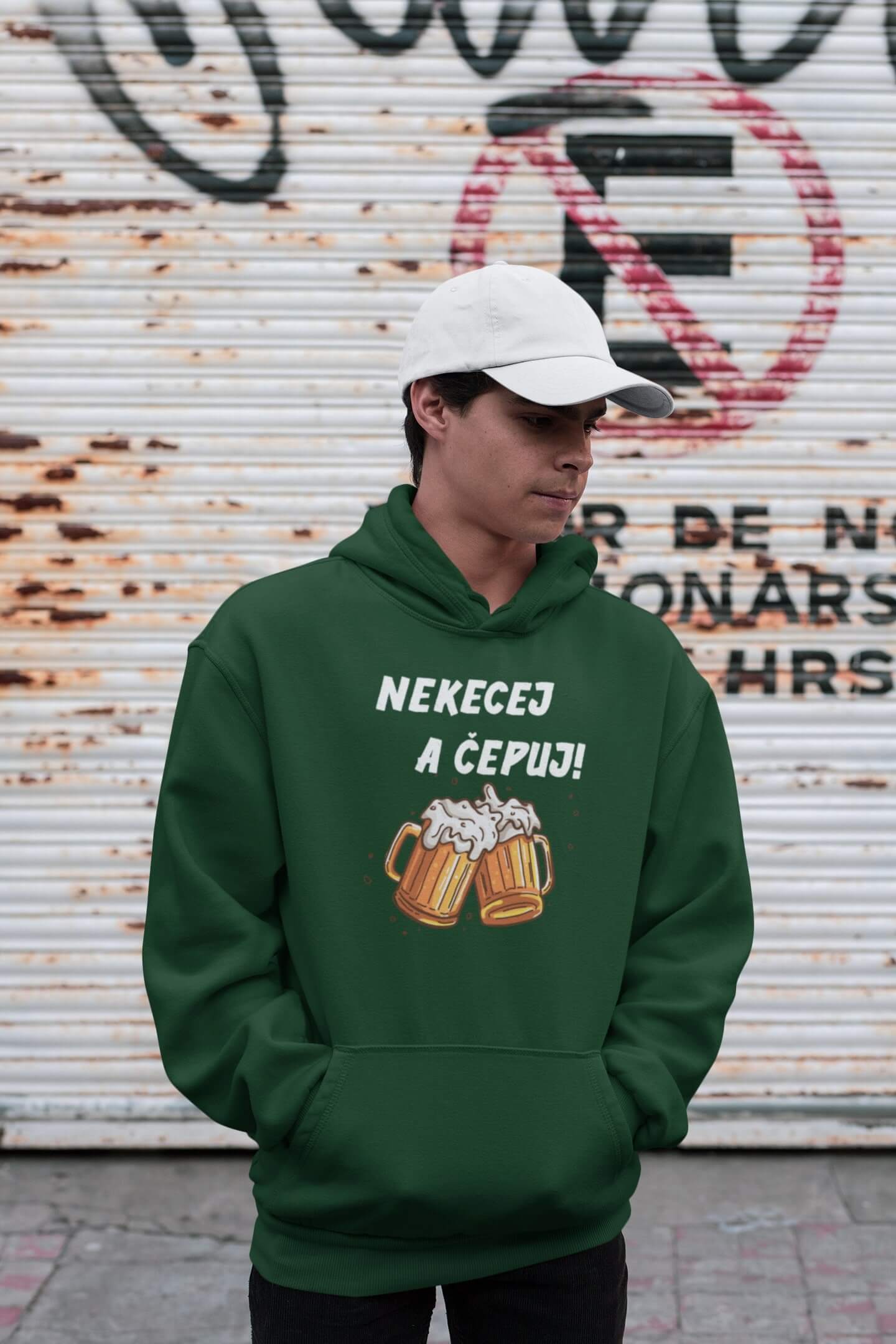 Pánská mikina Nekecej a čepuj! Barva: Láhvově zelená, Velikost: 2XL