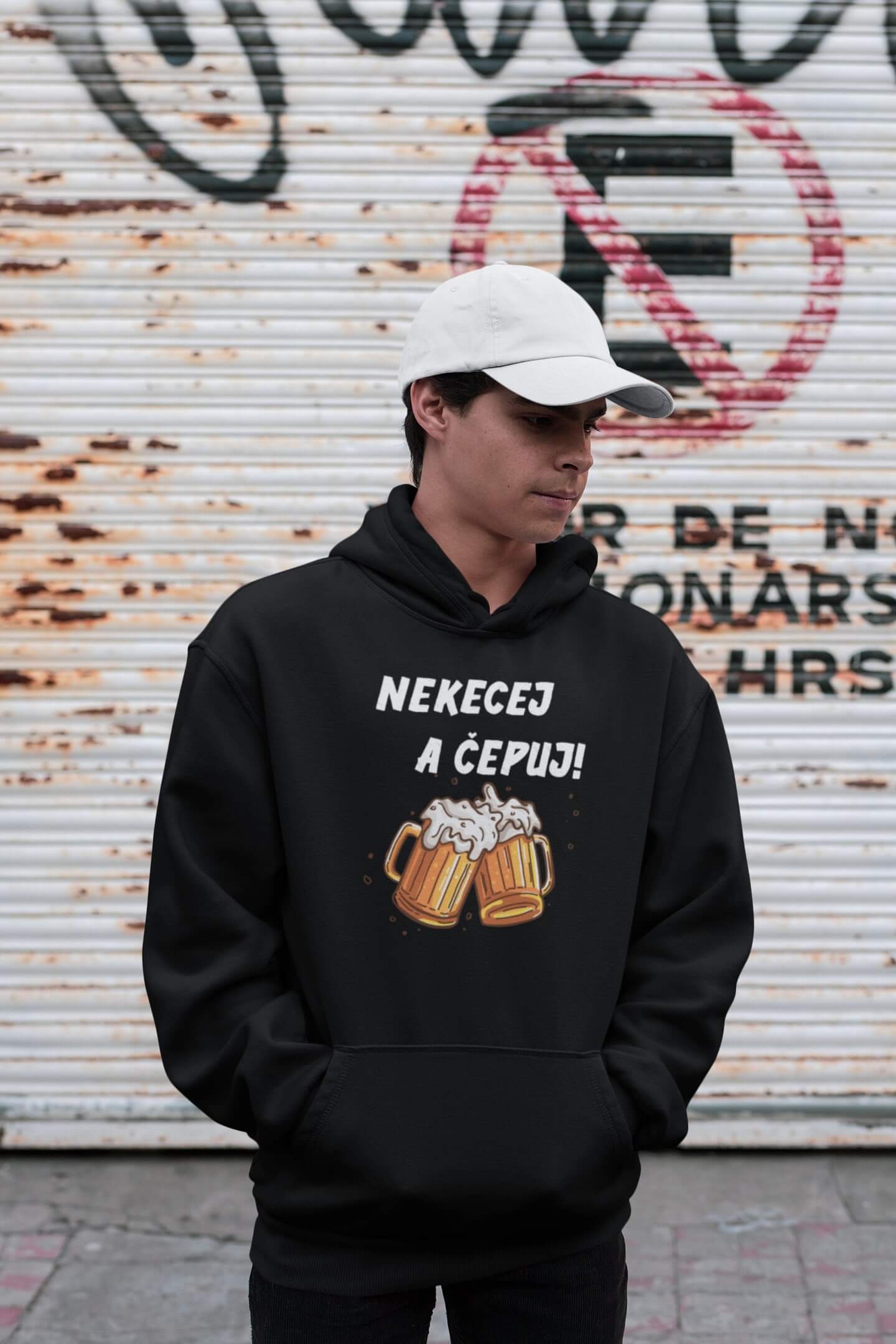 Pánská mikina Nekecej a čepuj! Barva: Černá, Velikost: 3XL
