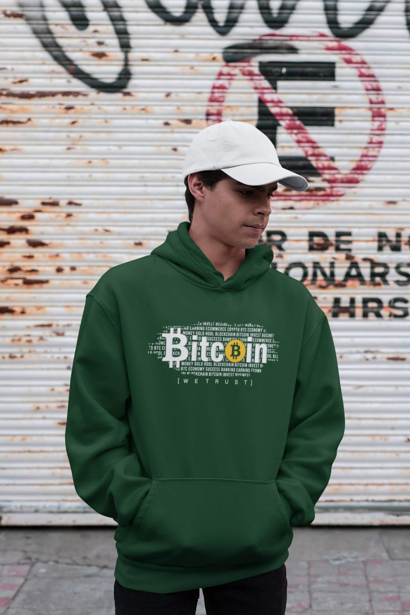 Pánská mikina Bitcoin Barva: Láhvově zelená, Velikost: XL
