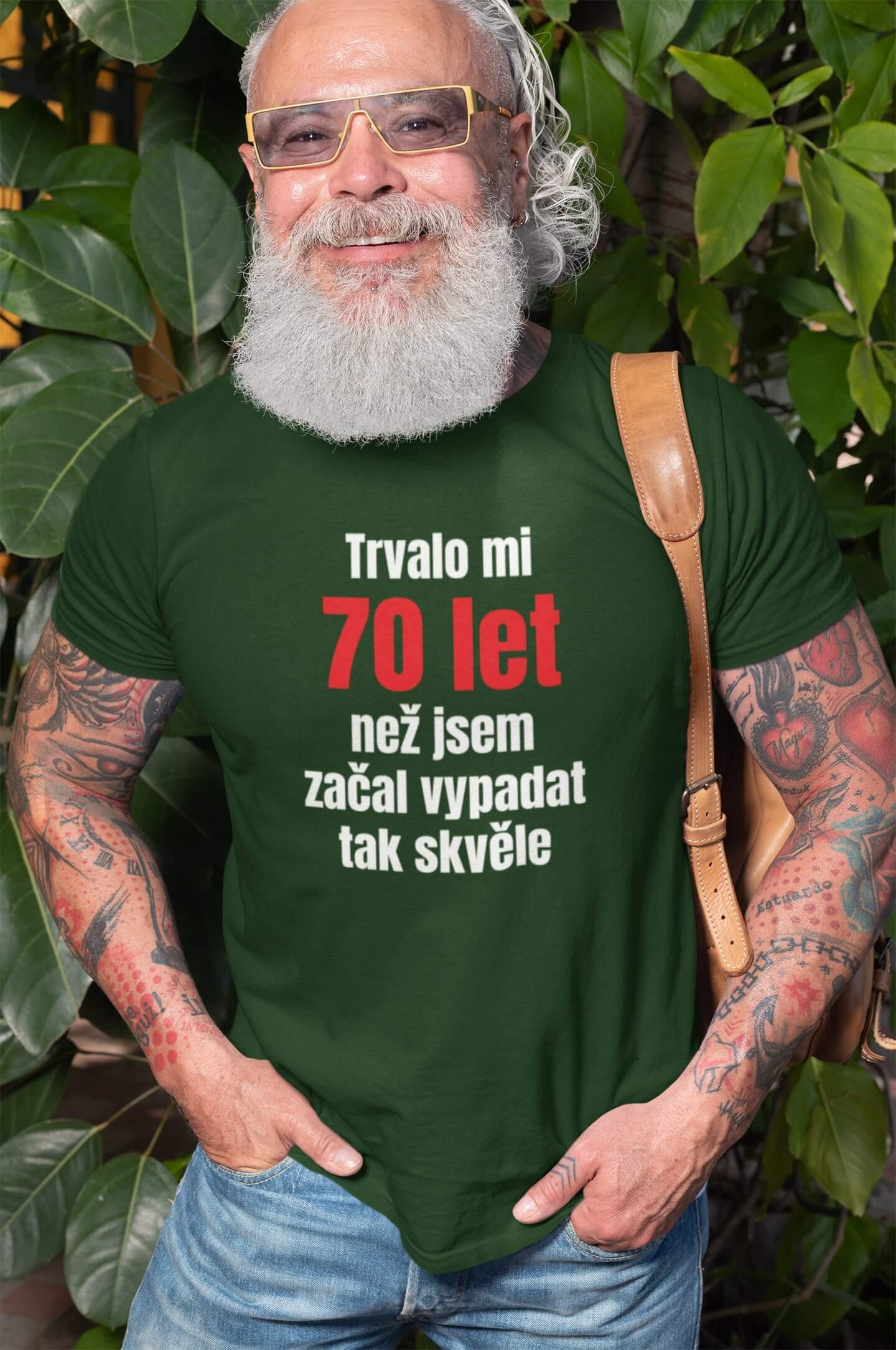 Pánské tričko Trvalo mi 70 let Barva: Láhvově zelená, Velikost: L