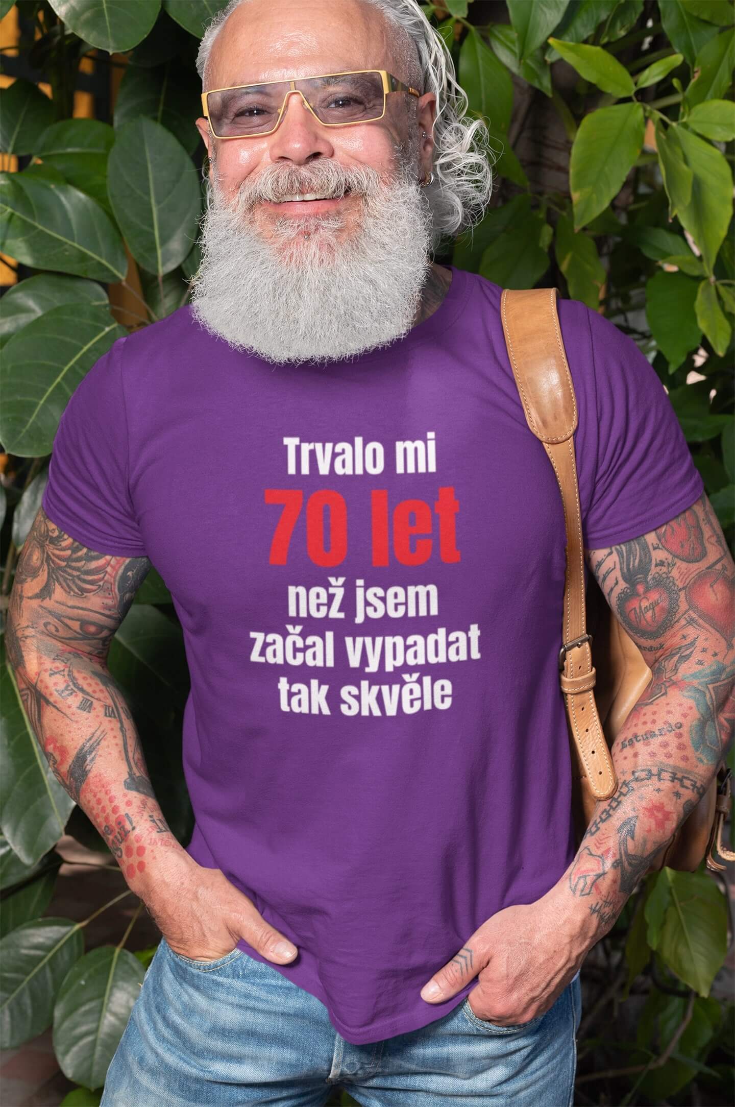 Pánské tričko Trvalo mi 70 let Barva: Fialová, Velikost: L