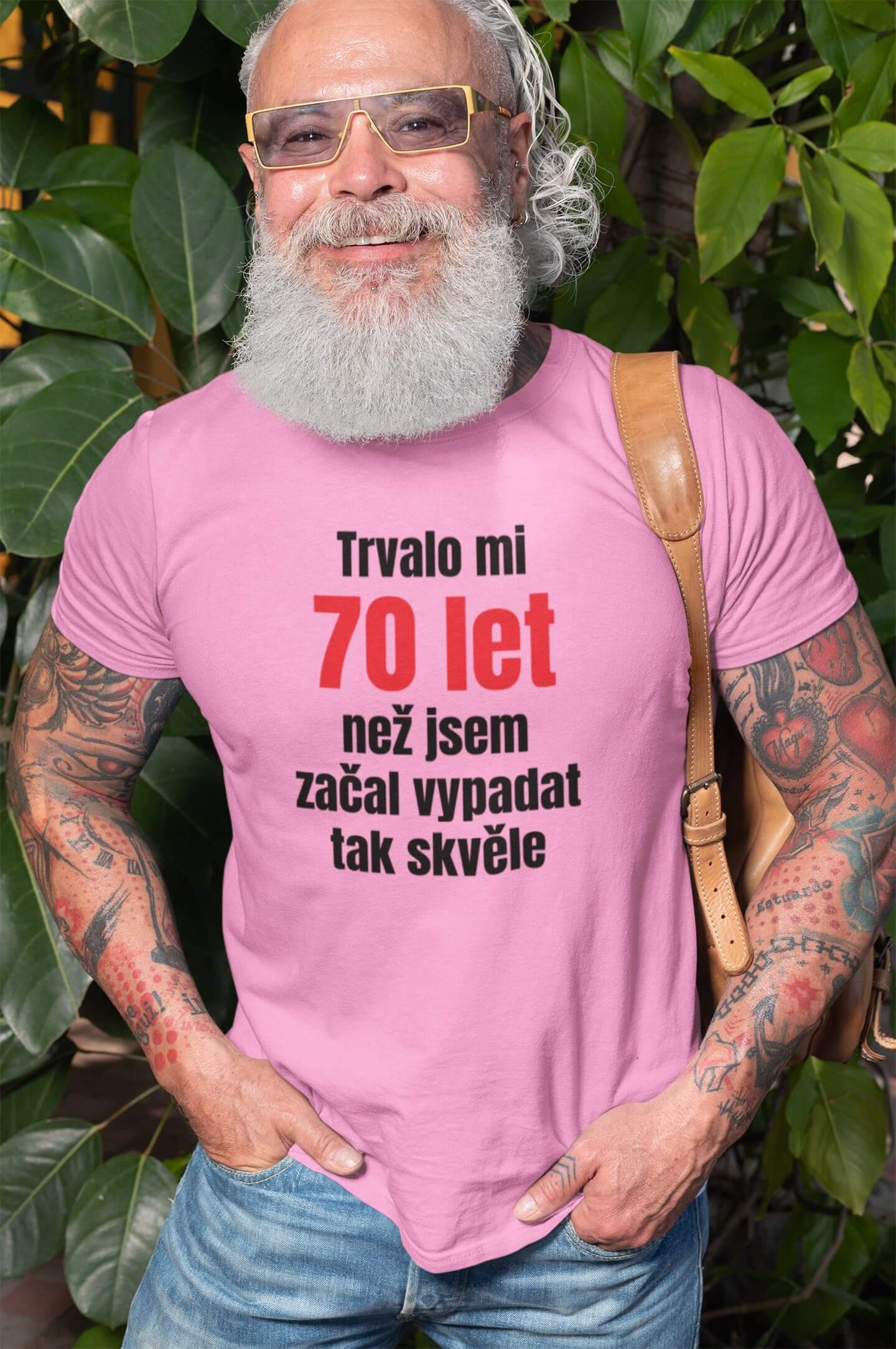 Pánské tričko Trvalo mi 70 let Barva: Ružová, Velikost: L