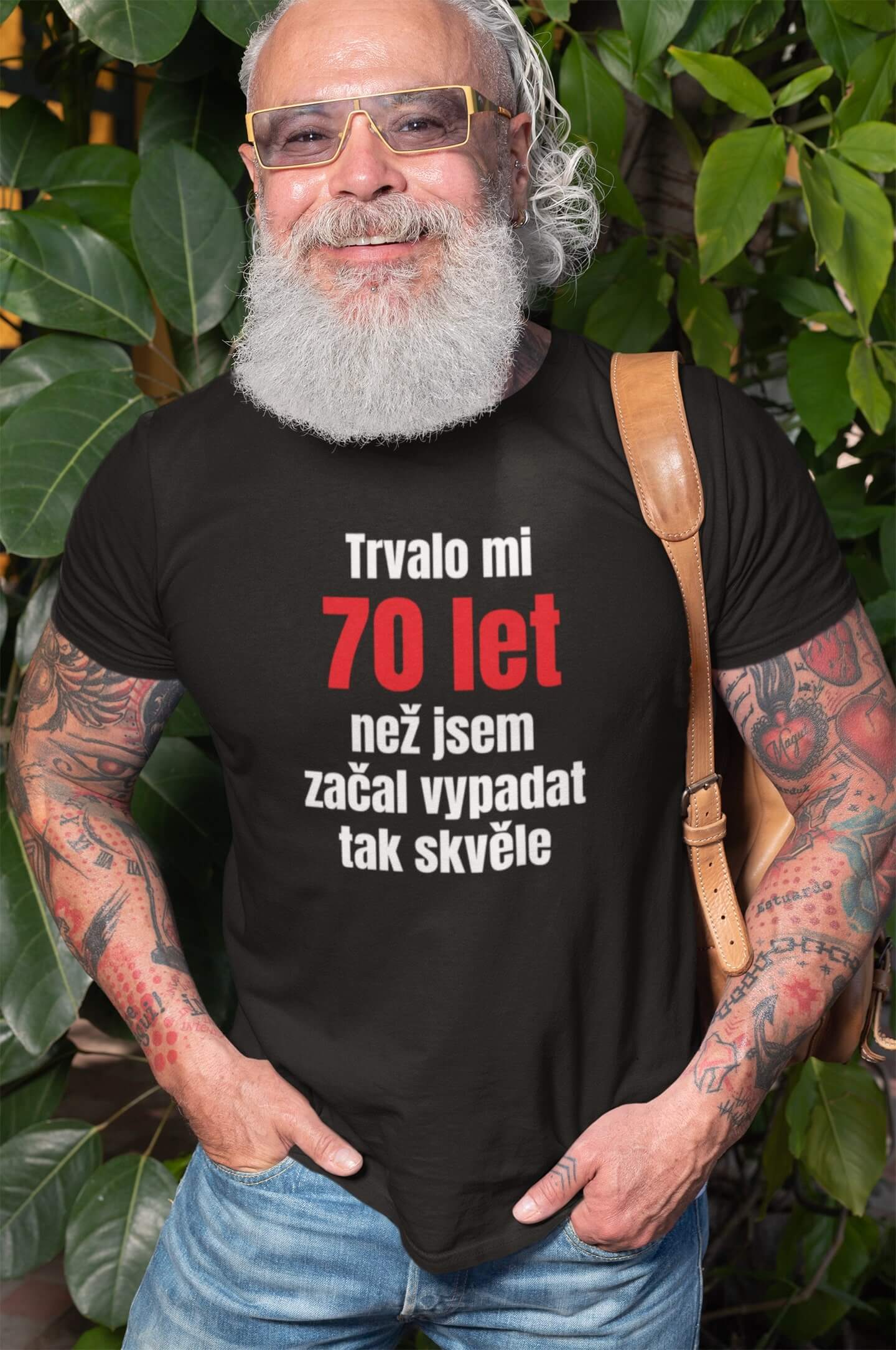 Pánské tričko Trvalo mi 70 let Barva: Ebony grey, Velikost: S