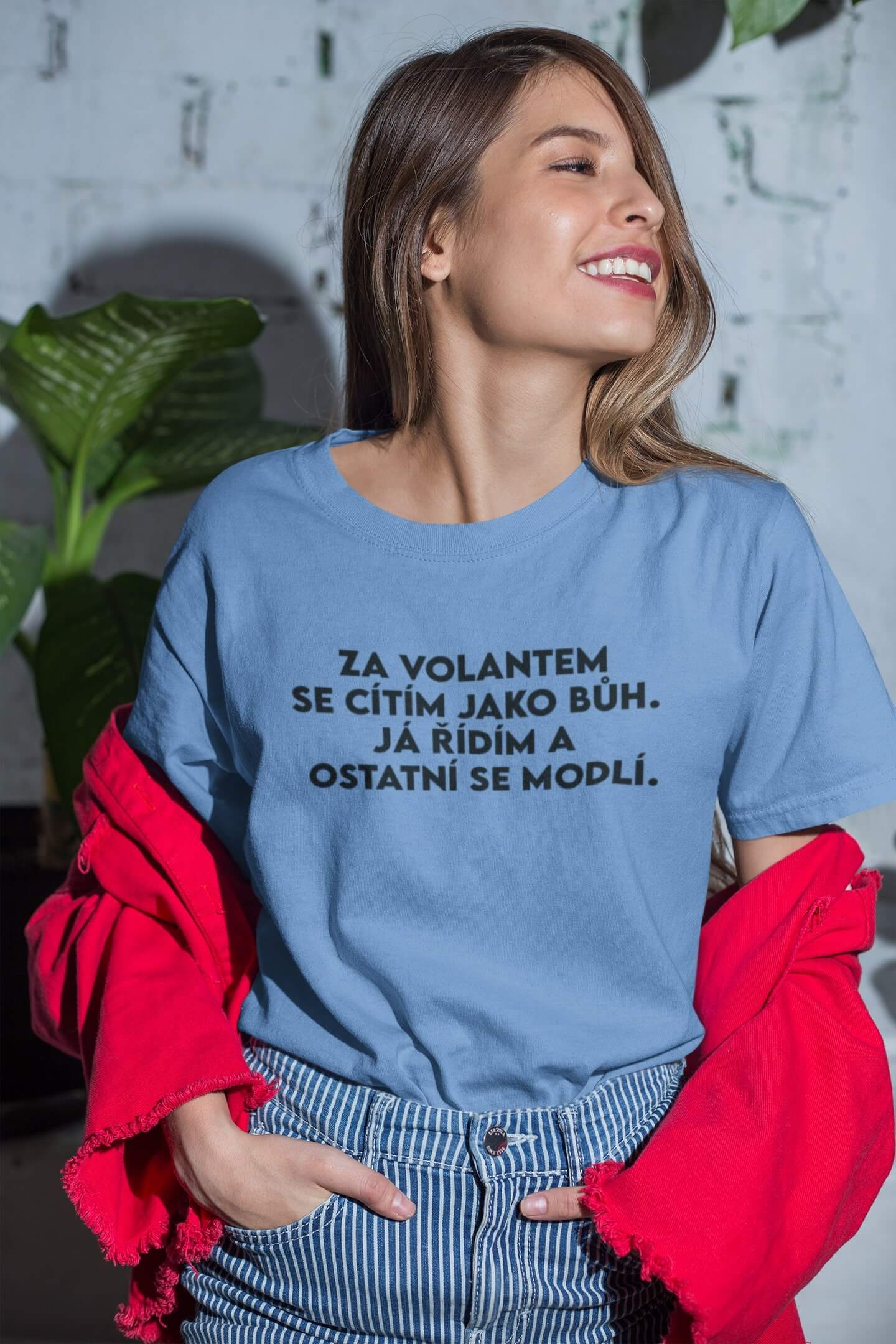 Dámské tričko Řídím jako bůh Barva: Světlemodrá, Velikost: 2XL