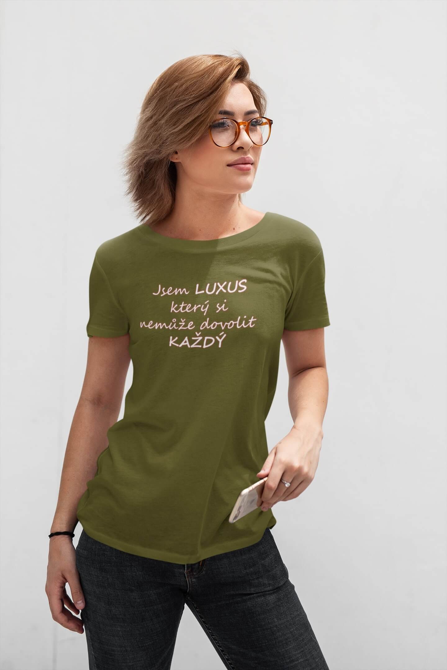 Levně Dámské tričko Jsem luxus Barva: Khaki