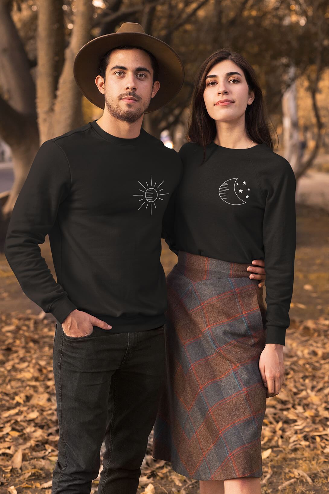 Unisex mikiny pro páry Měsíc a slunce Barva: Černá, Dámska velikost: XL, Pánska velikost: L