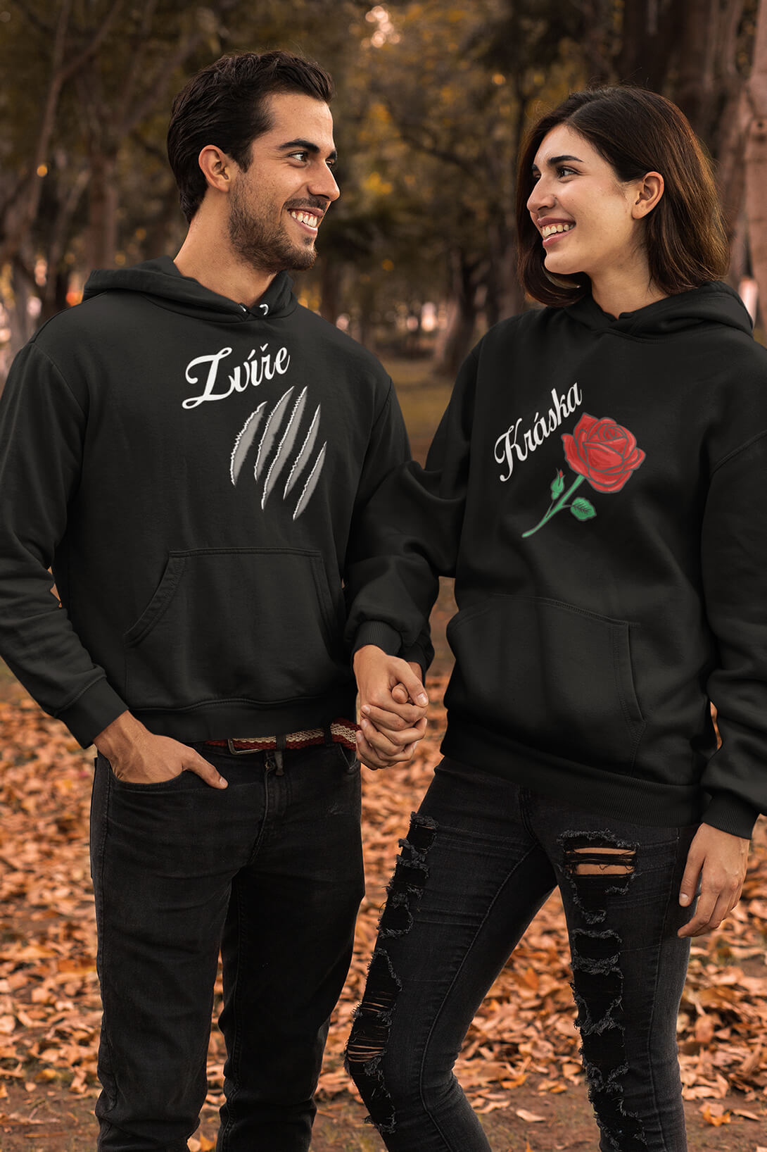 Mikiny pro páry Kráska a zvíře Barva: Černá, Dámska velikost: XS, Pánska velikost: M