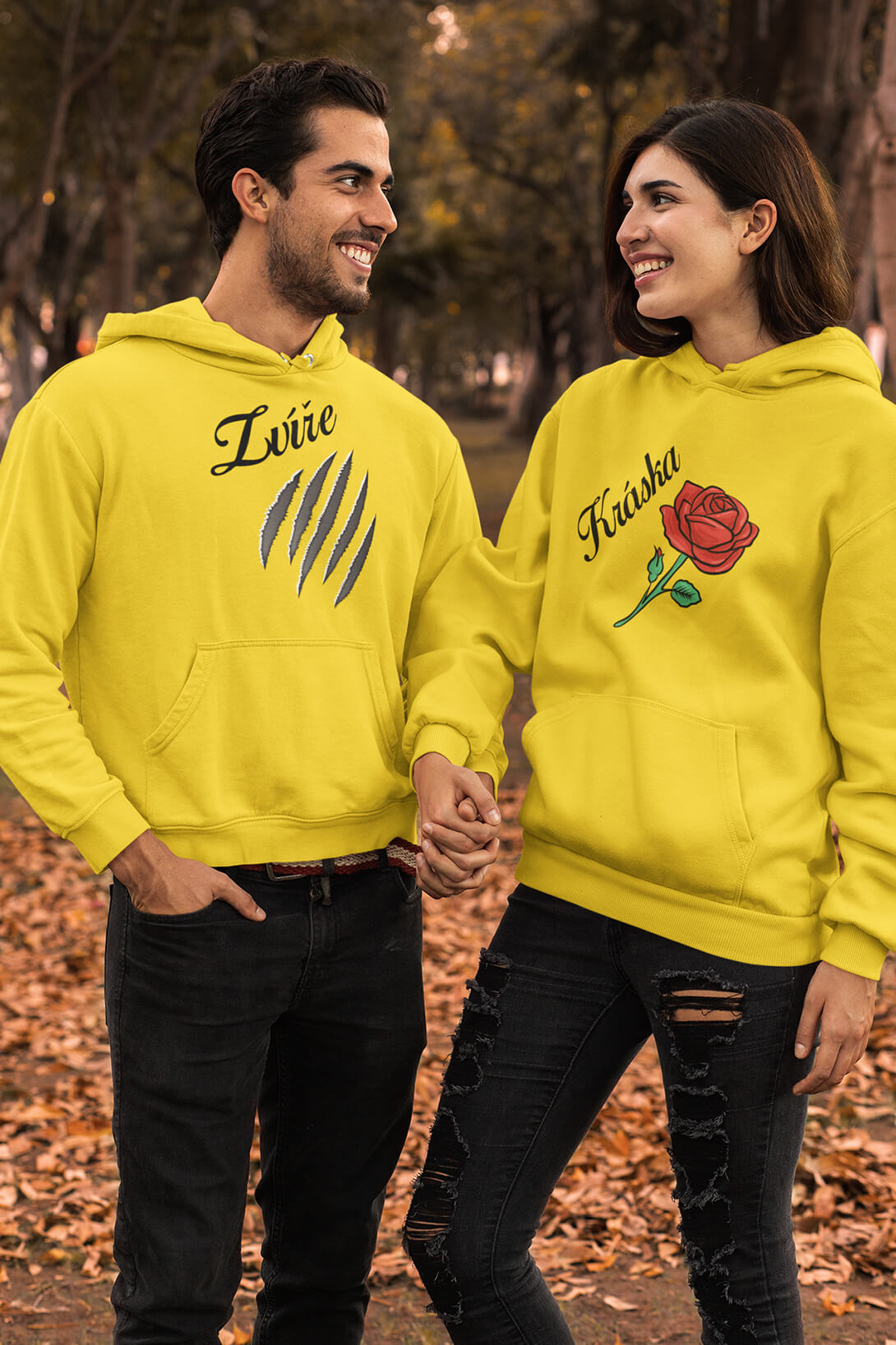 Mikiny pro páry Kráska a zvíře Barva: Žlutá, Dámska velikost: XS, Pánska velikost: 2XL