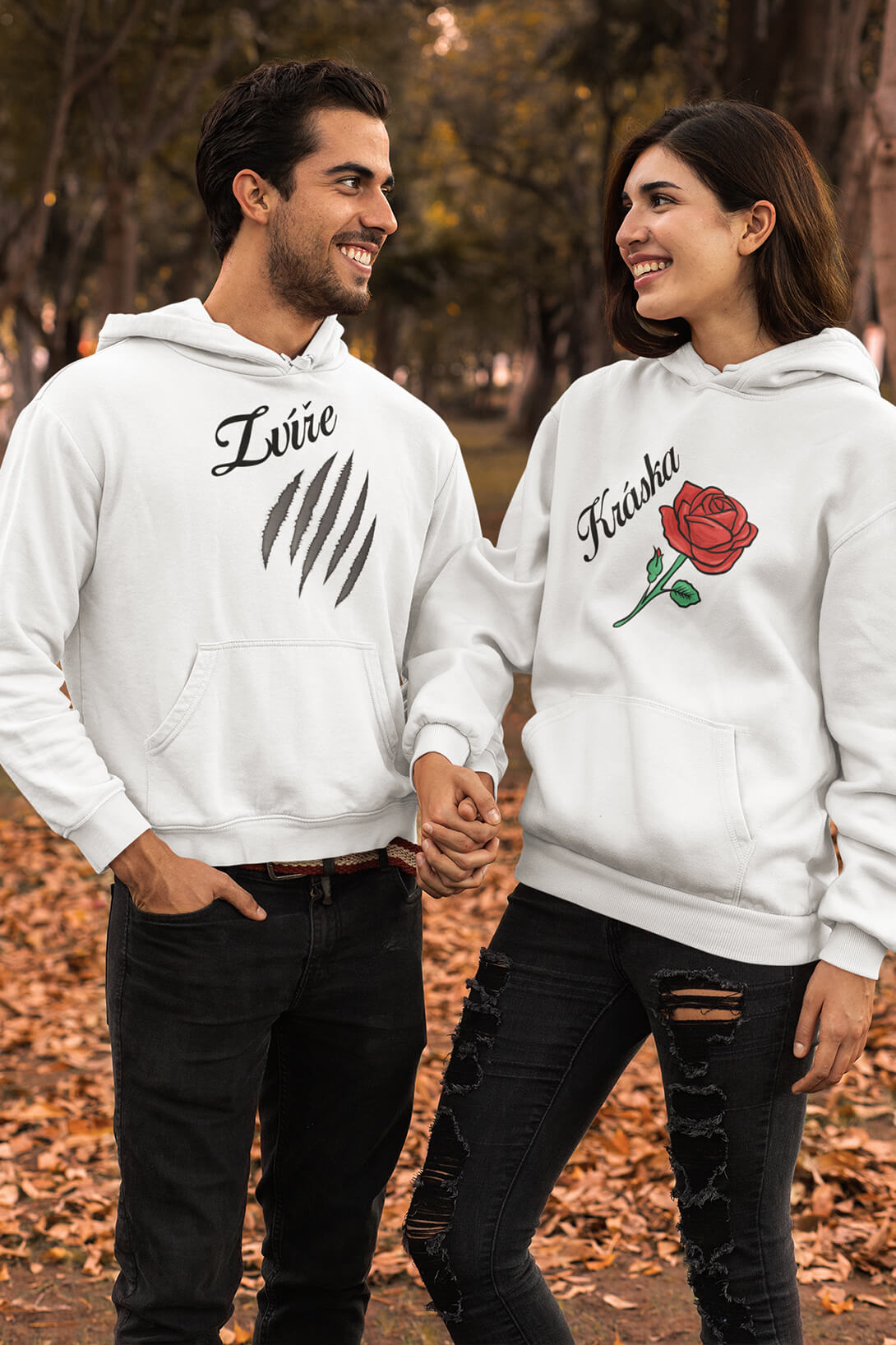 Mikiny pro páry Kráska a zvíře Barva: Bílá, Dámska velikost: M, Pánska velikost: 3XL