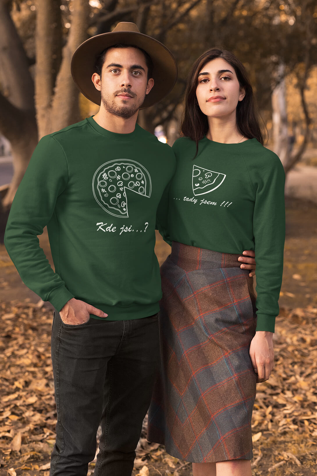 Unisex mikiny pro páry Pizza Barva: Láhvově zelená, Dámska velikost: 2XL, Pánska velikost: XL