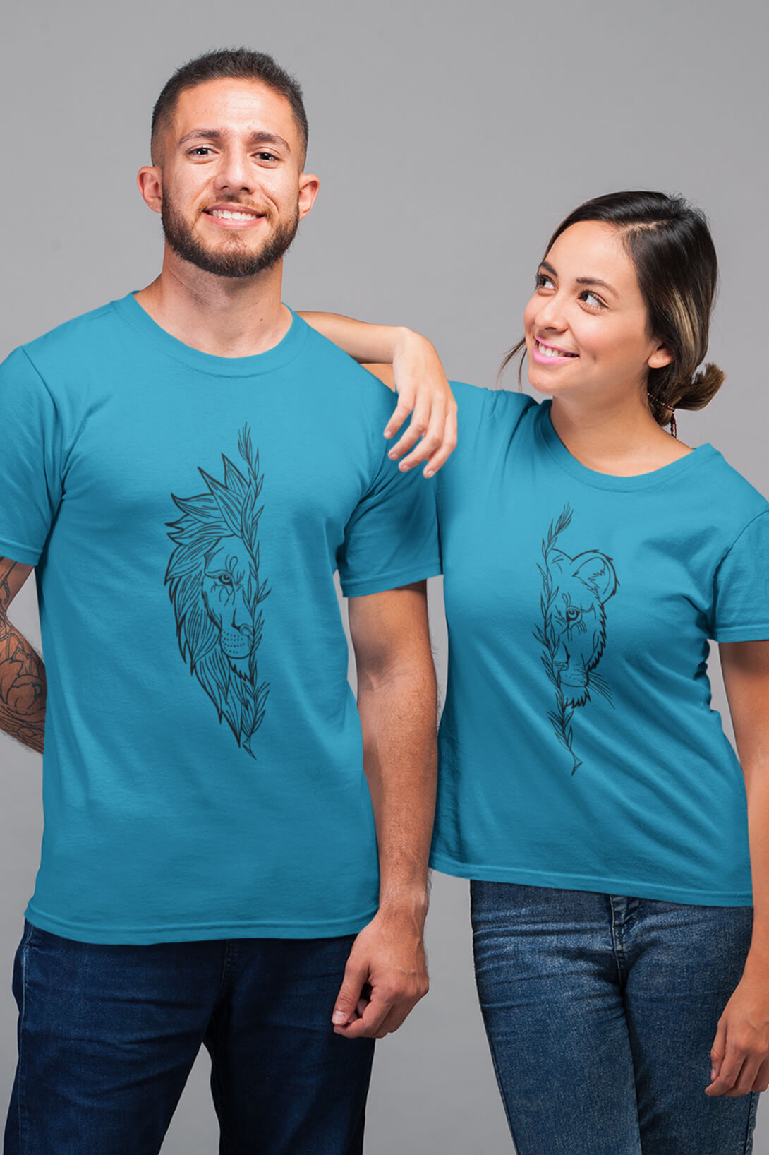 Trička pro páry Lev a lvice Barva: Tyrkysová, Dámska velikost: M, Pánska velikost: 3XL