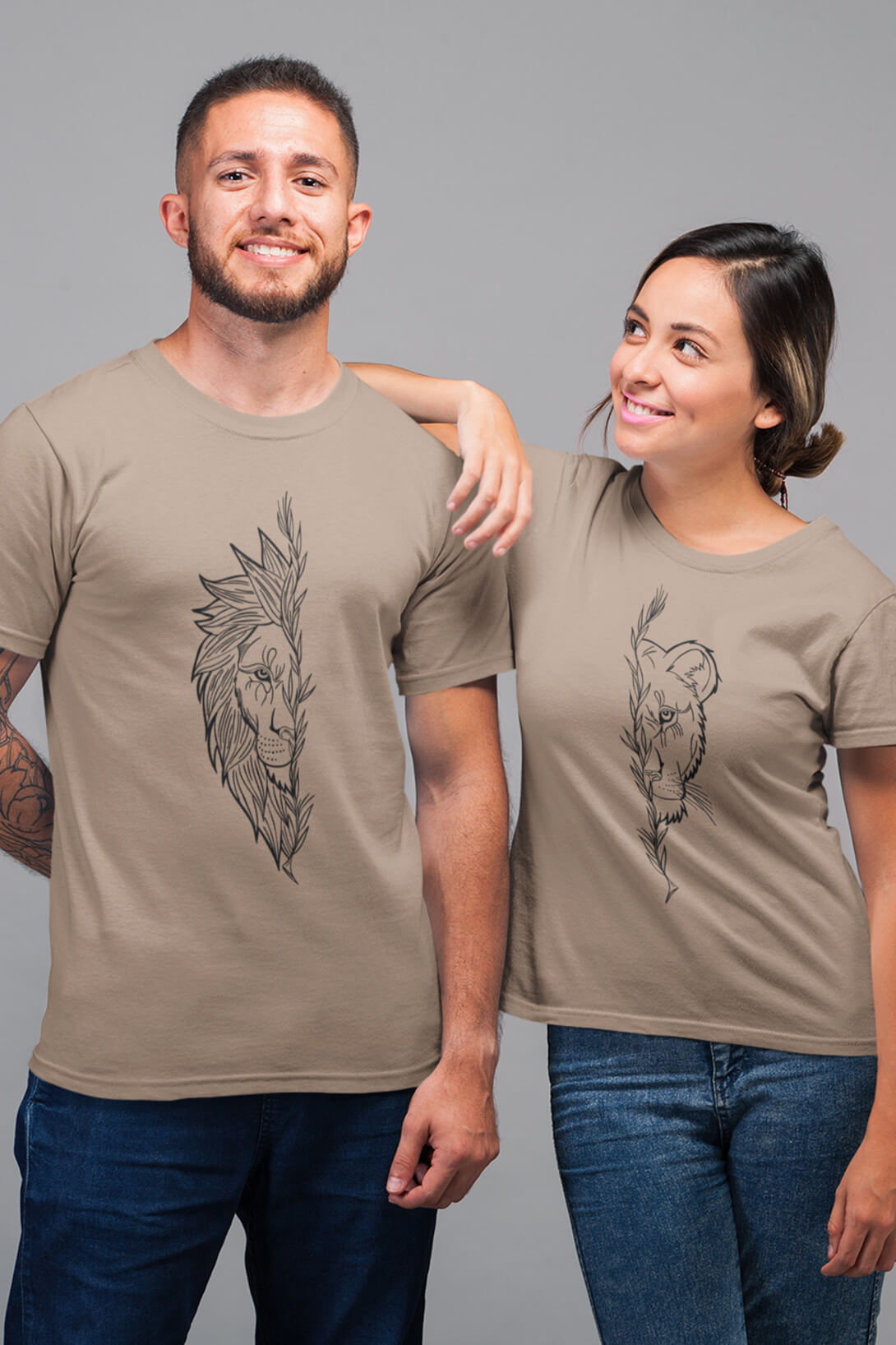 Trička pro páry Lev a lvice Barva: Písková, Dámska velikost: M, Pánska velikost: 3XL