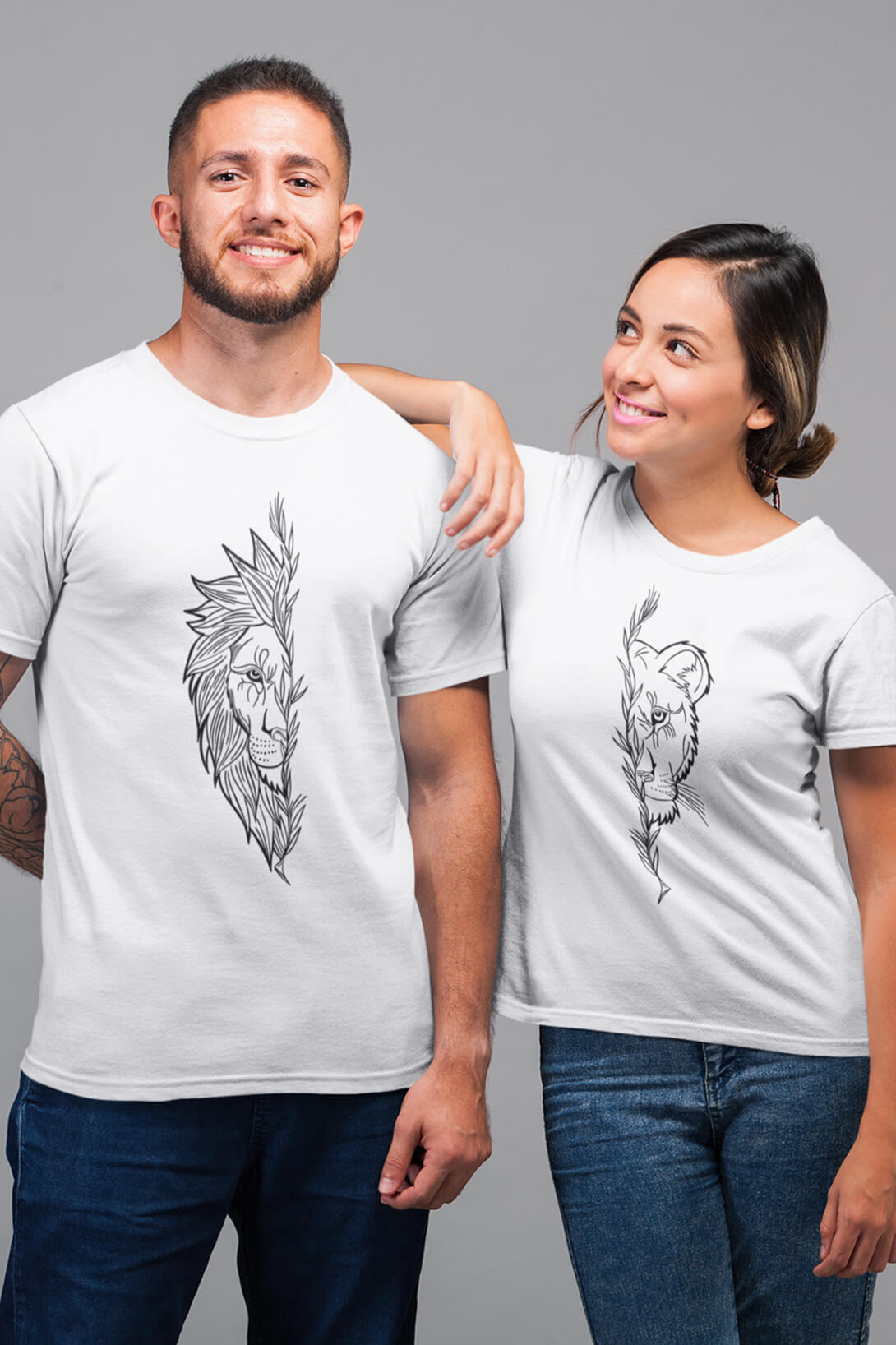 Trička pro páry Lev a lvice Barva: Bílá, Dámska velikost: 3XL, Pánska velikost: S