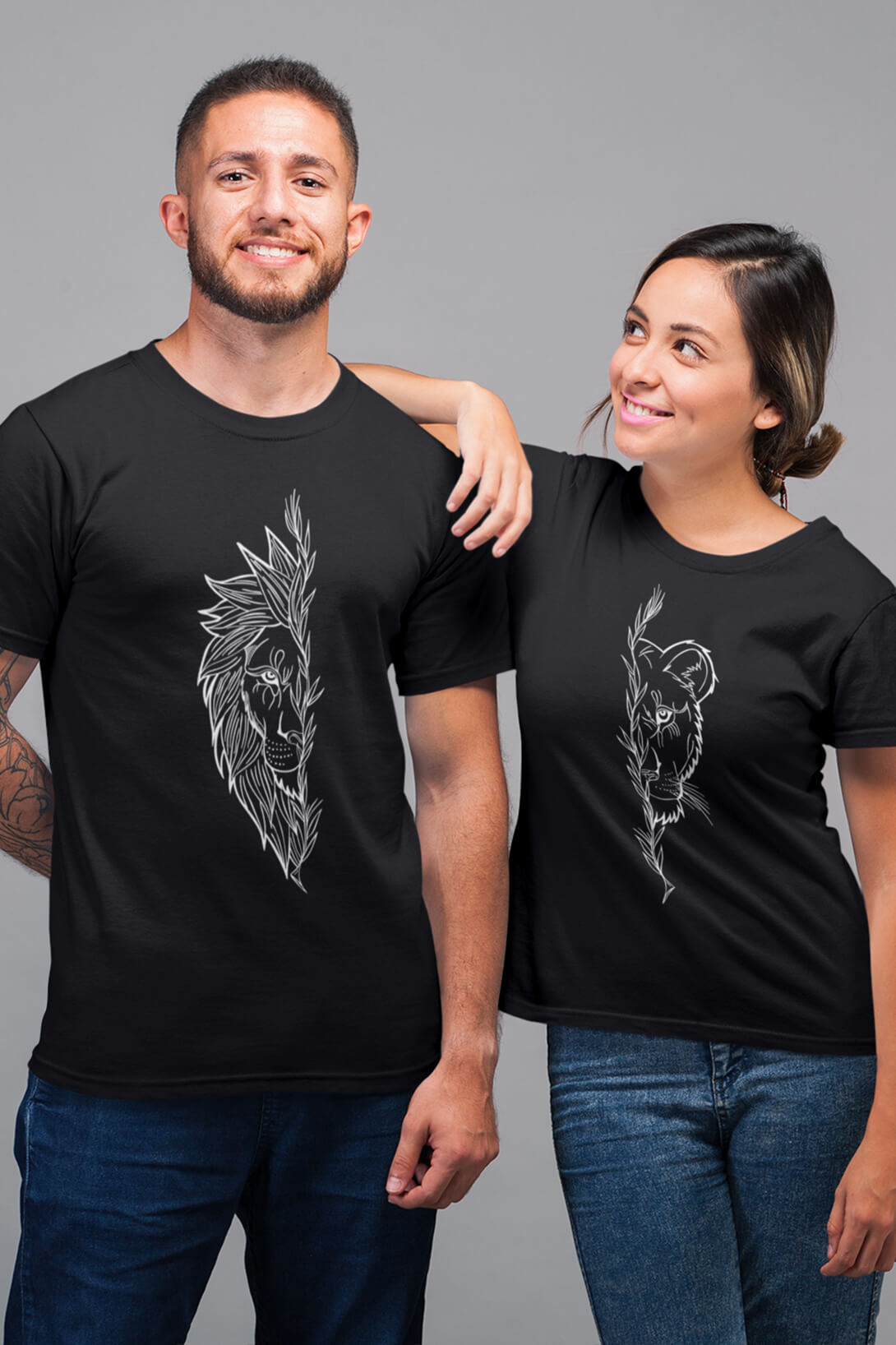 Trička pro páry Lev a lvice Barva: Černá, Dámska velikost: 3XL, Pánska velikost: XL