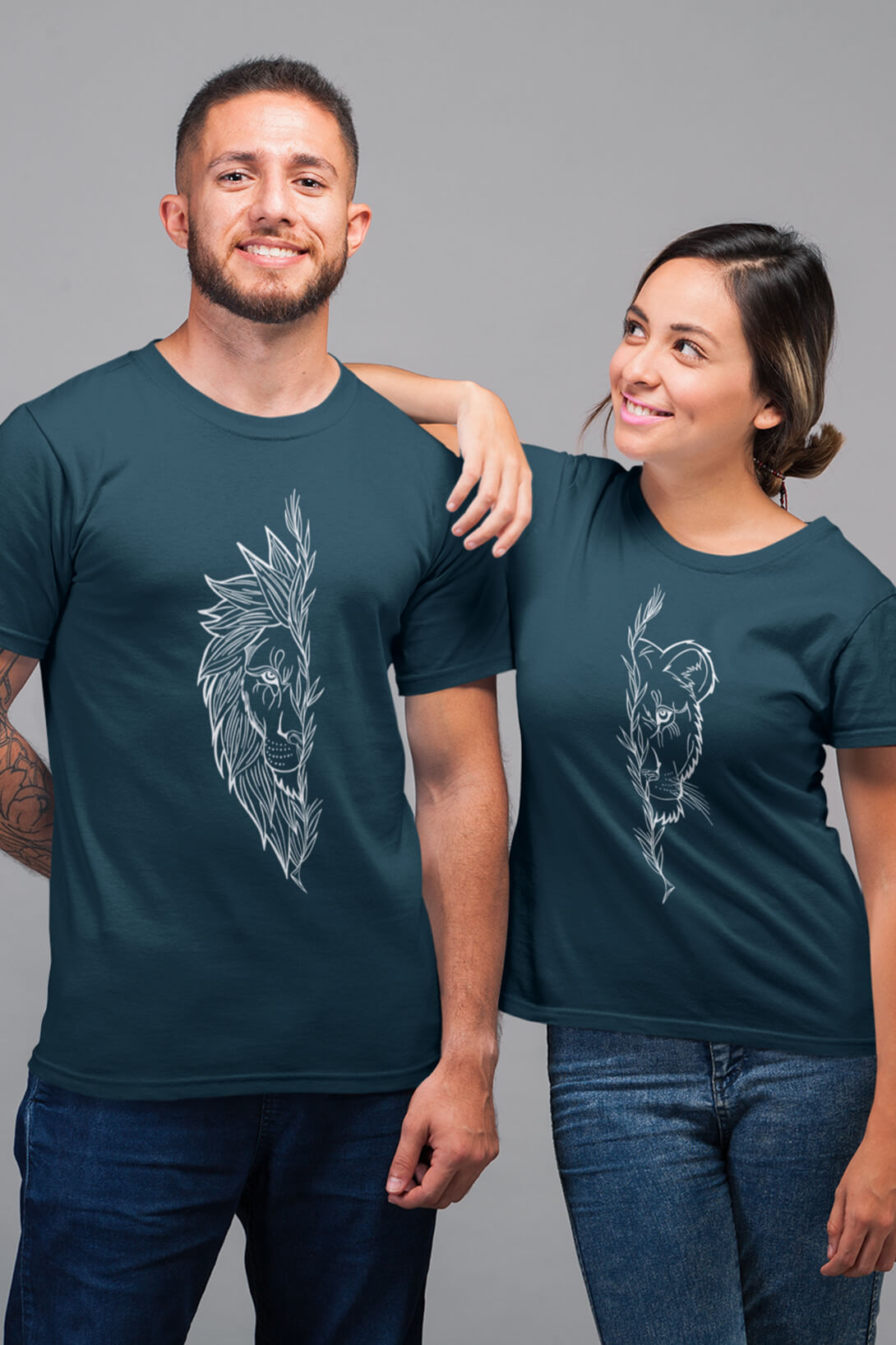 Trička pro páry Lev a lvice Barva: Petrolejová, Dámska velikost: 2XL, Pánska velikost: 3XL