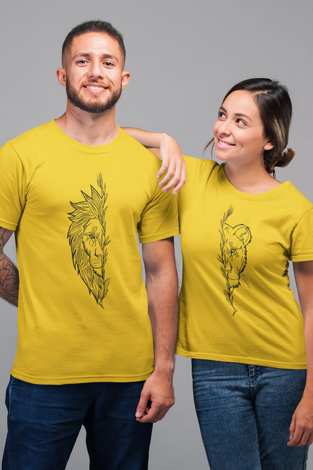 Trička pro páry Lev a lvice Barva: Žlutá, Dámska velikost: XL, Pánska velikost: 3XL