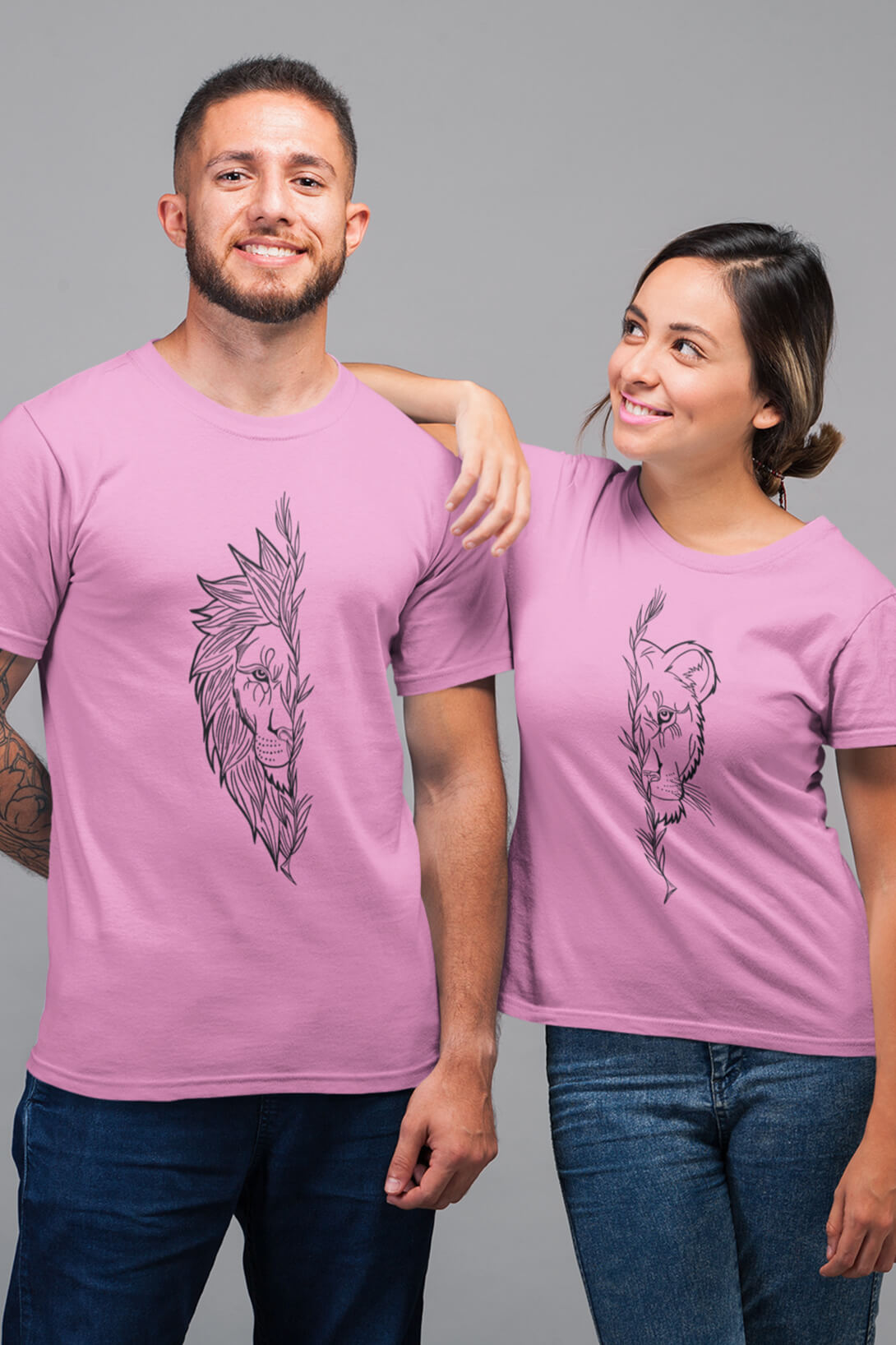 Trička pro páry Lev a lvice Barva: Růžová, Dámska velikost: XL, Pánska velikost: 3XL