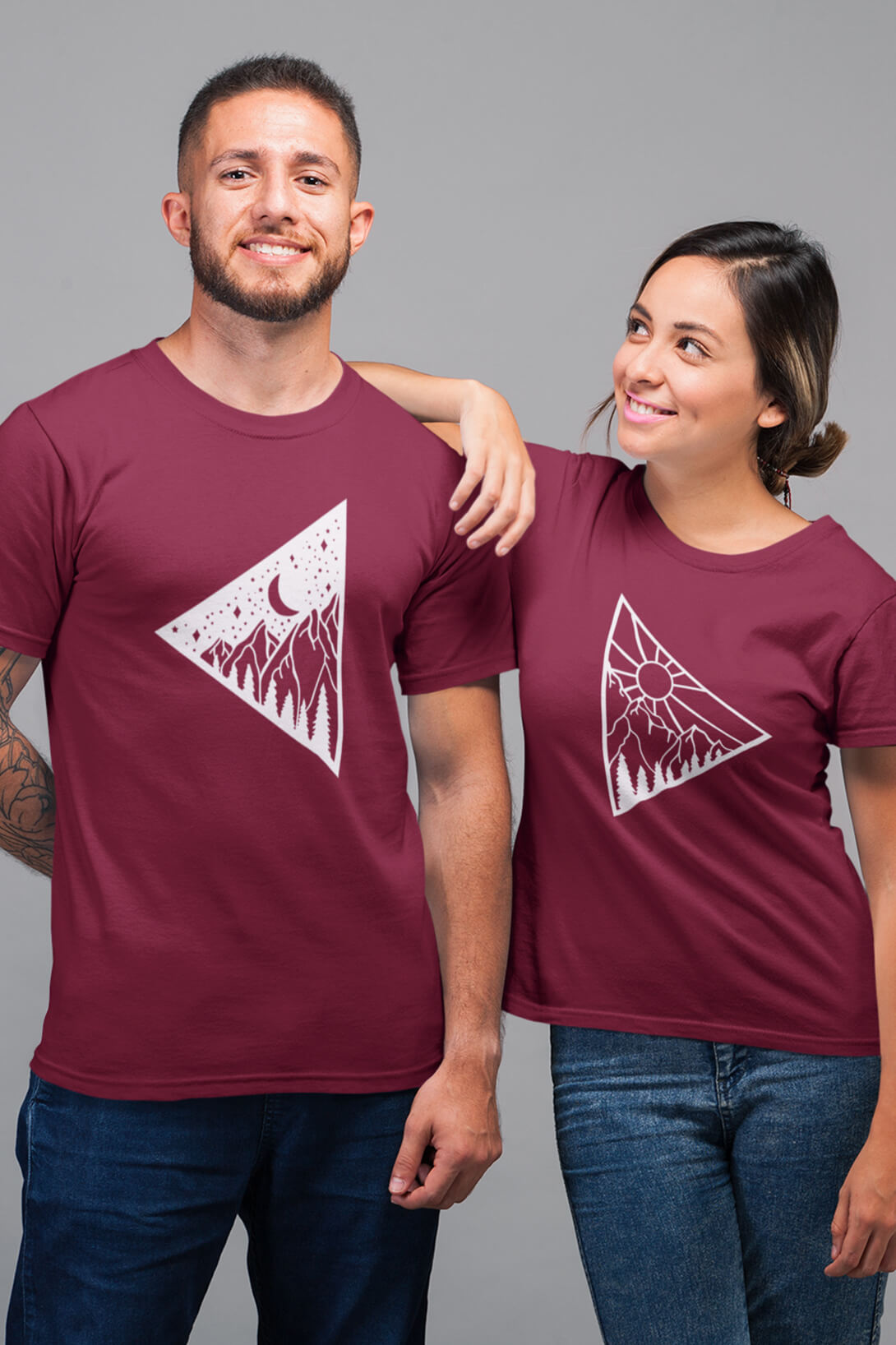 Trička pro páry Den a noc Barva: Marlboro červená, Dámska velikost: S, Pánska velikost: 3XL