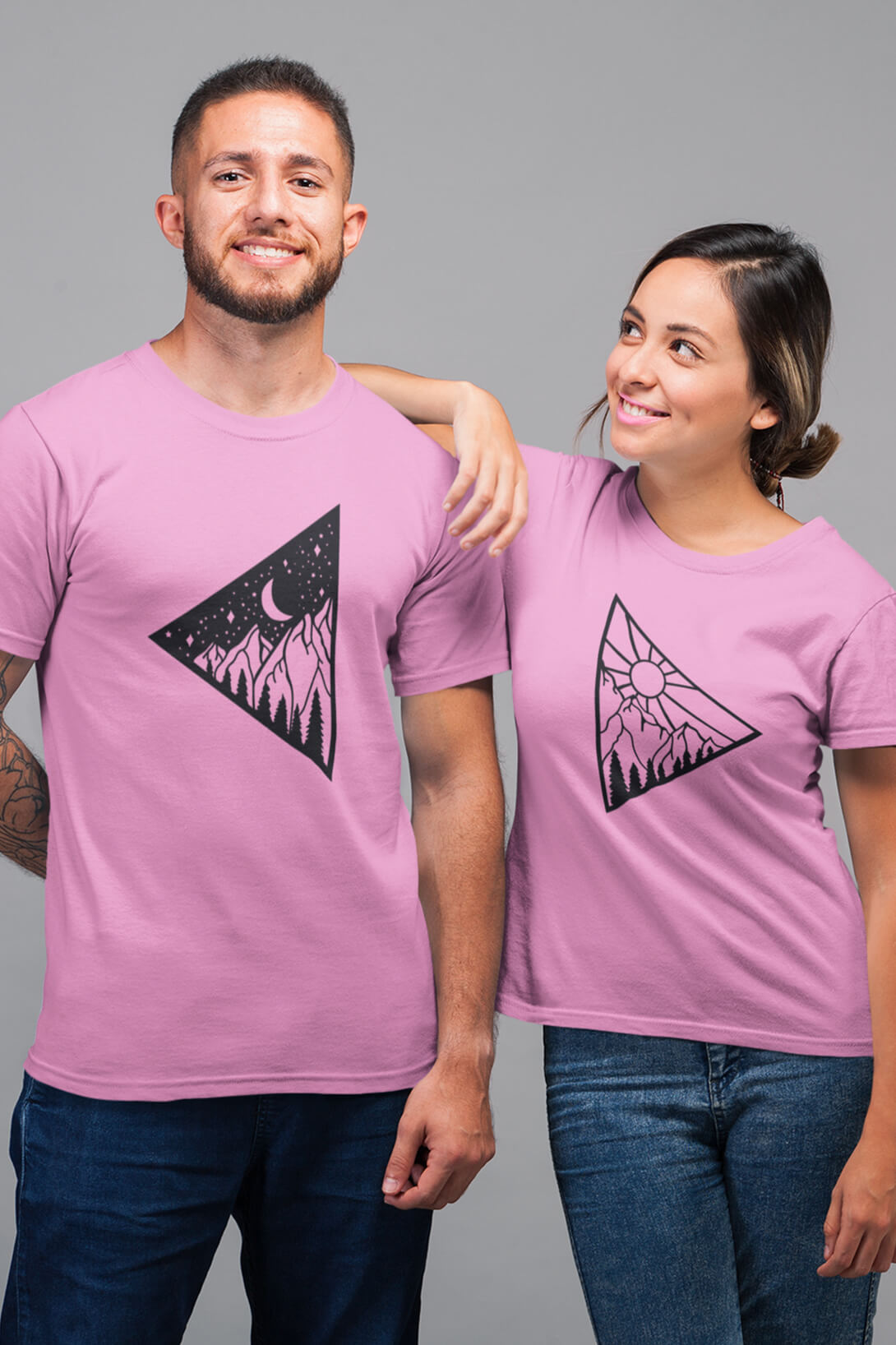 Trička pro páry Den a noc Barva: Růžová, Dámska velikost: XS, Pánska velikost: 3XL