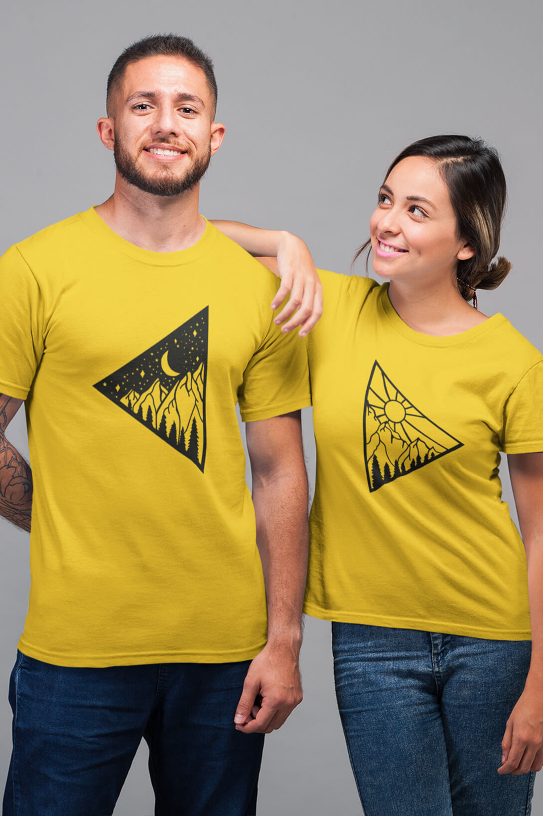 Trička pro páry Den a noc Barva: Žlutá, Dámska velikost: XS, Pánska velikost: 3XL