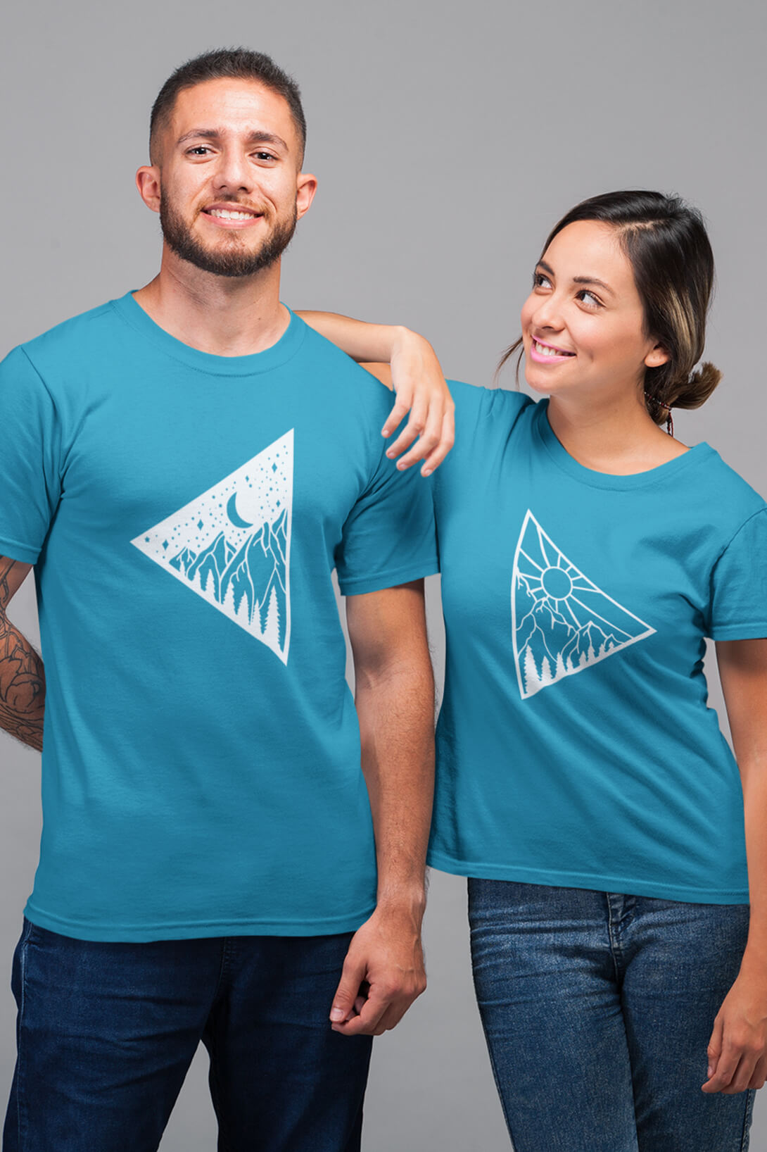 Trička pro páry Den a noc Barva: Tyrkysová, Dámska velikost: XS, Pánska velikost: XS