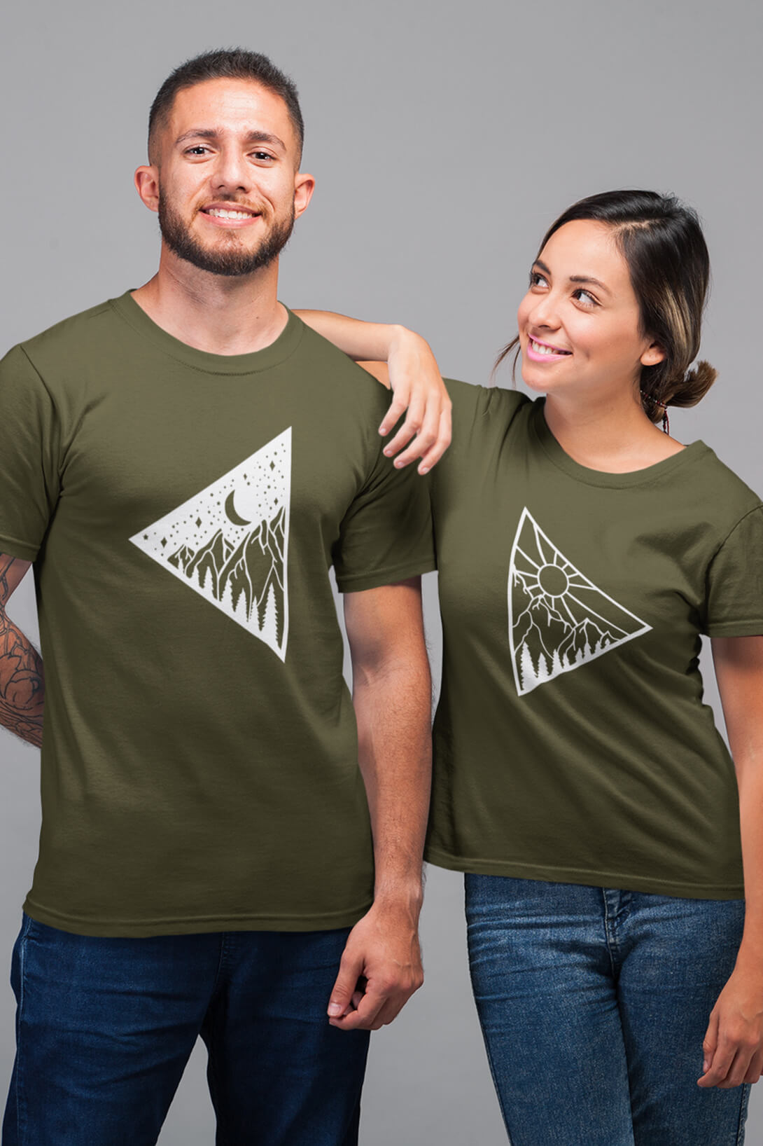 Trička pro páry Den a noc Barva: Khaki, Dámska velikost: L, Pánska velikost: 3XL