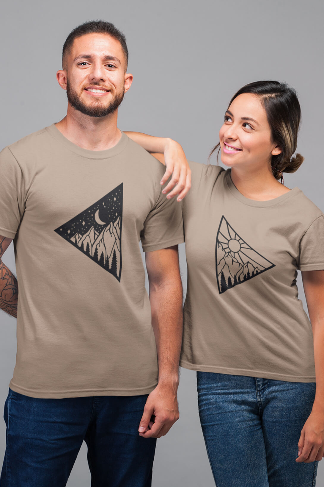 Trička pro páry Den a noc Barva: Písková, Dámska velikost: S, Pánska velikost: 3XL