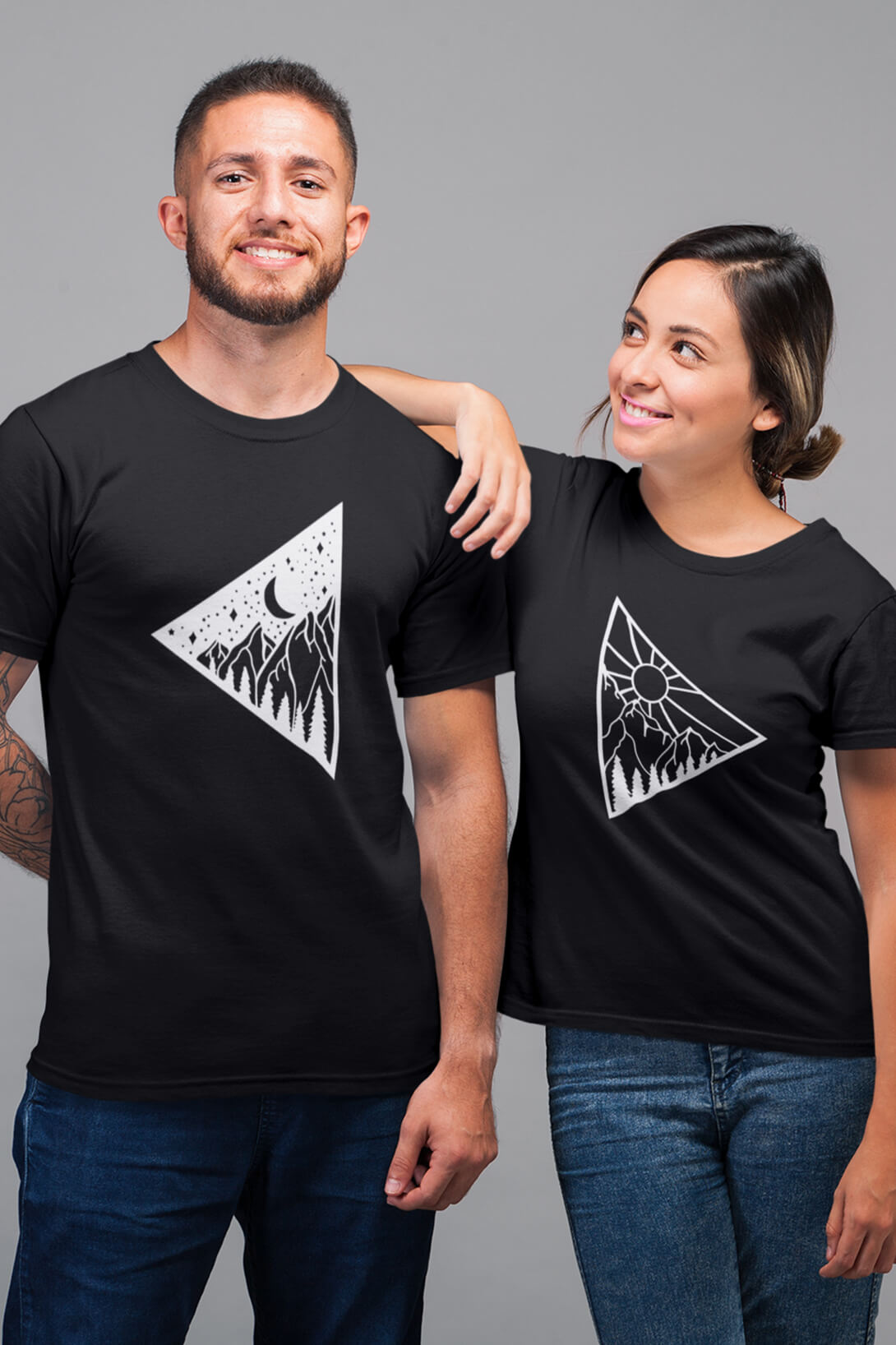 Trička pro páry Den a noc Barva: Černá, Dámska velikost: L, Pánska velikost: S