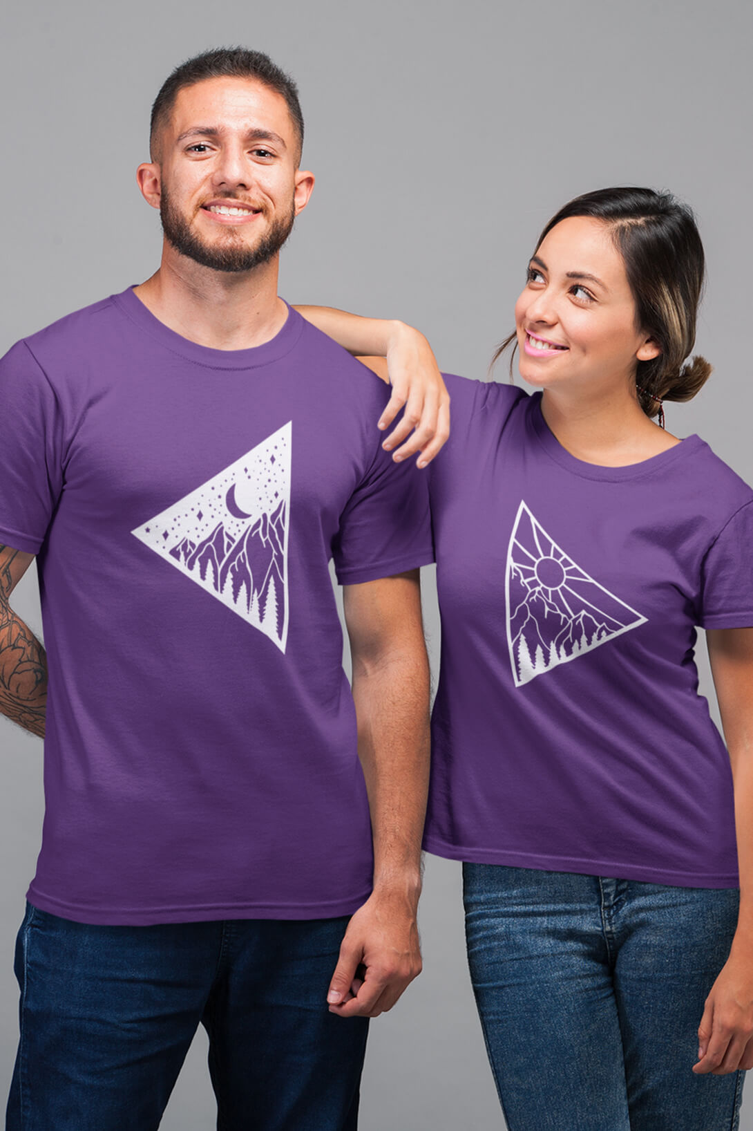 Trička pro páry Den a noc Barva: Fialová, Dámska velikost: XL, Pánska velikost: M