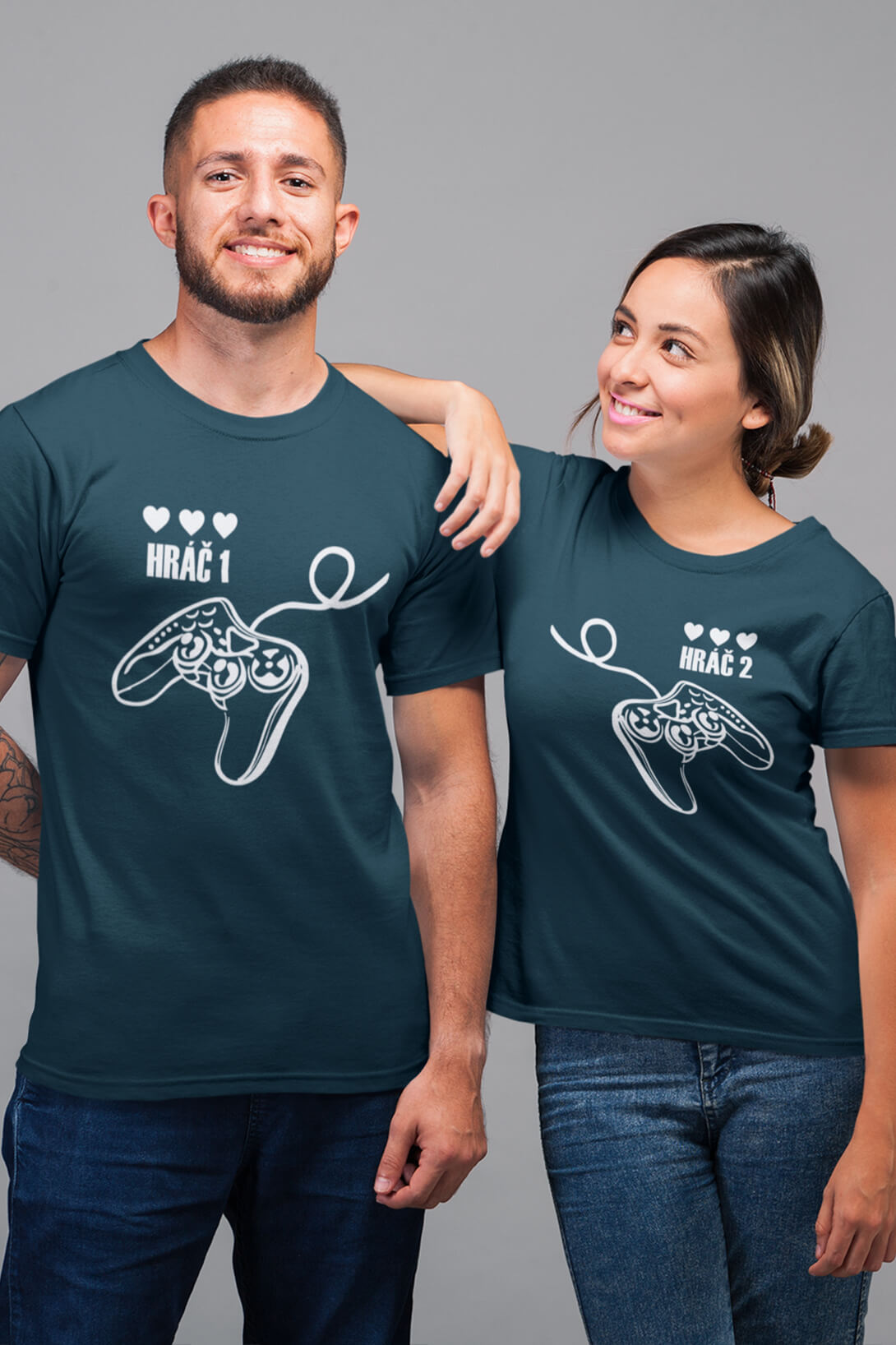 Trička pro páry Hráč Barva: Petrolejová, Dámska velikost: XL, Pánska velikost: S