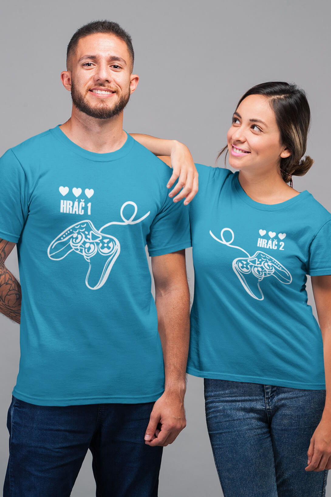 Trička pro páry Hráč Barva: Tyrkysová, Dámska velikost: M, Pánska velikost: XS