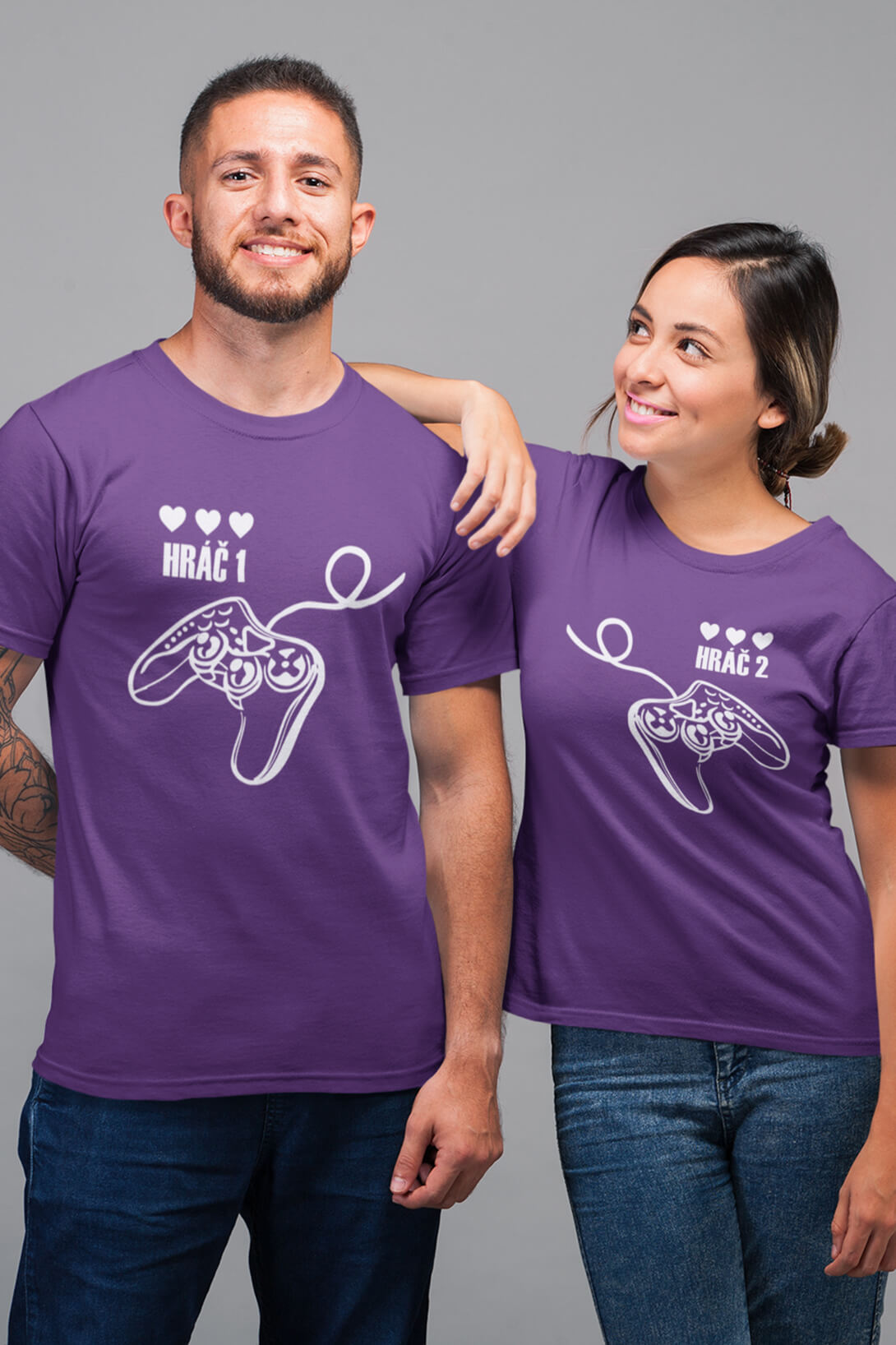 Trička pro páry Hráč Barva: Fialová, Dámska velikost: XS, Pánska velikost: L