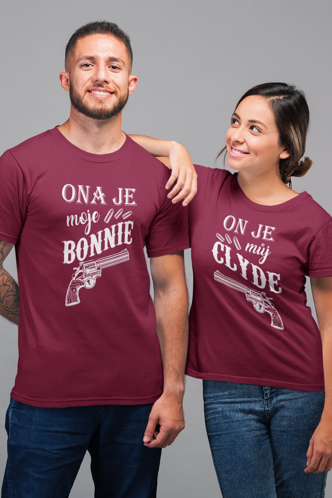 Trička pro páry Bonnie a Clyde Barva: Marlboro červená, Dámska velikost: S, Pánska velikost: 3XL