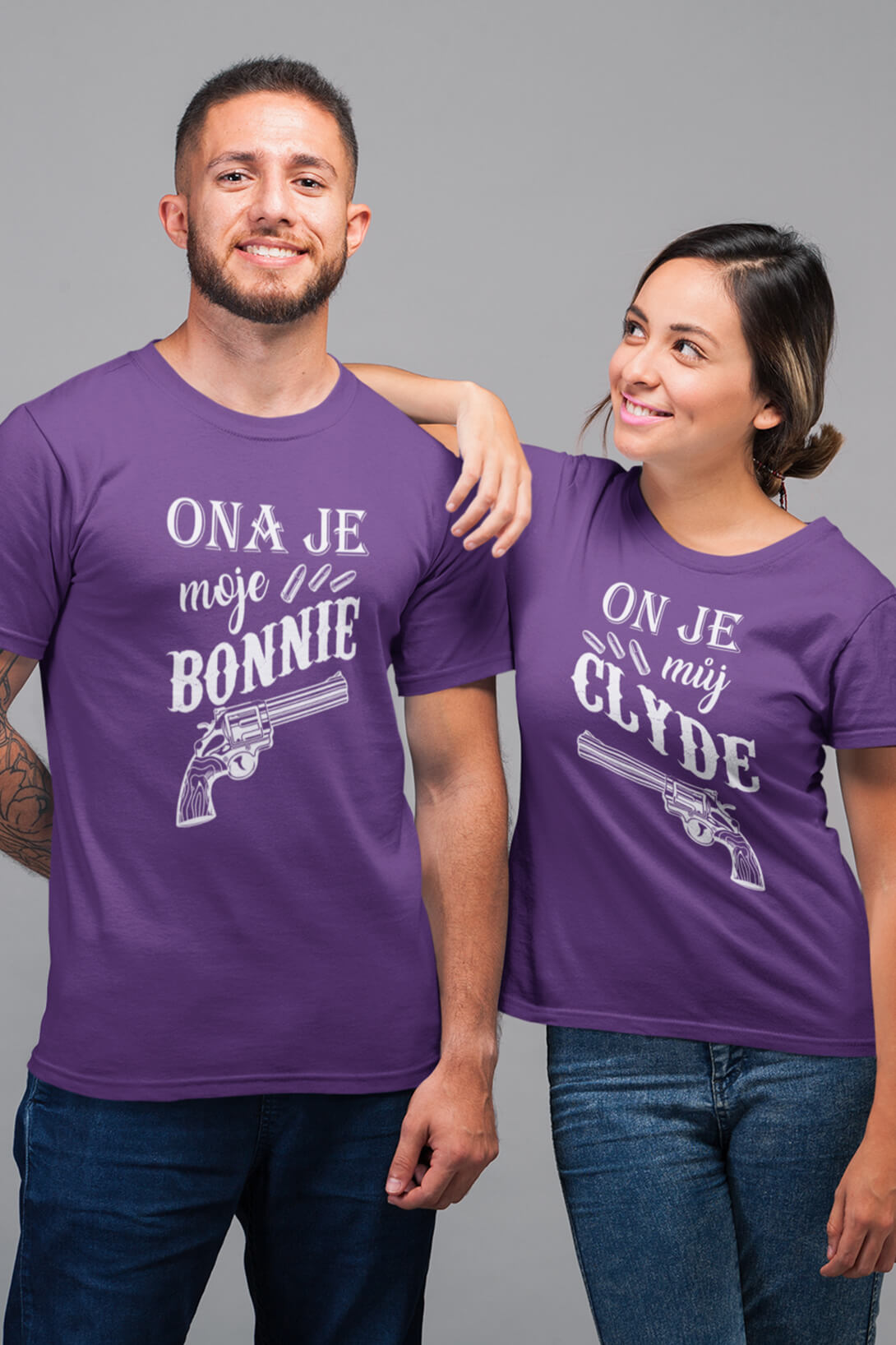 Trička pro páry Bonnie a Clyde Barva: Fialová, Dámska velikost: M, Pánska velikost: L