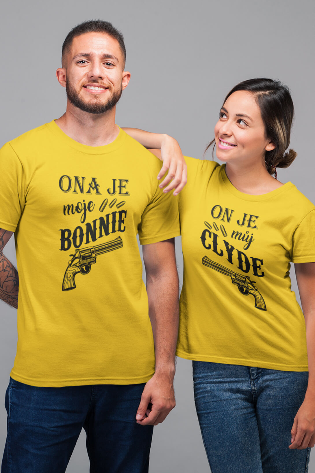 Trička pro páry Bonnie a Clyde Barva: Žlutá, Dámska velikost: XS, Pánska velikost: 3XL
