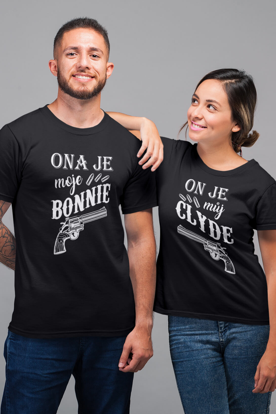 Trička pro páry Bonnie a Clyde Barva: Černá, Dámska velikost: L, Pánska velikost: S