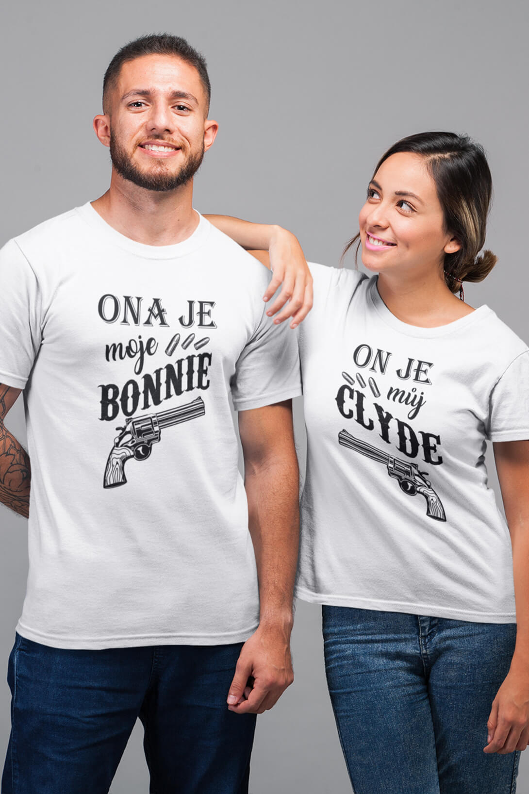Trička pro páry Bonnie a Clyde Barva: Bílá, Dámska velikost: L, Pánska velikost: M