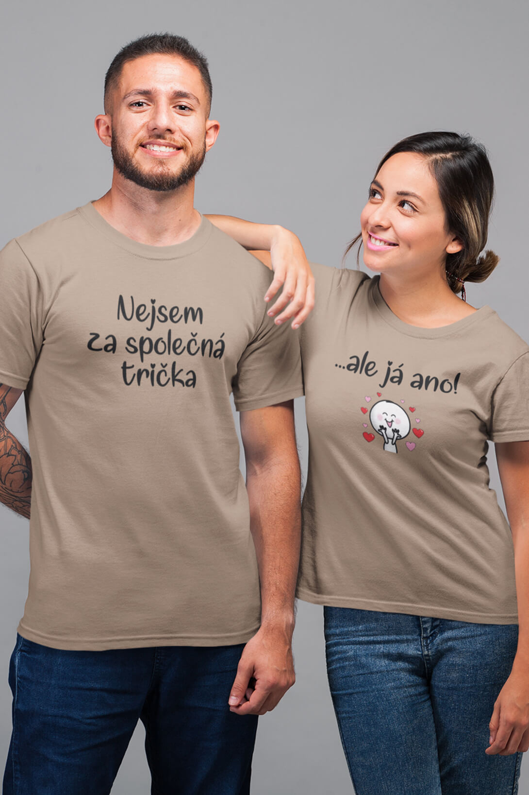 Trička pro páry Nejsem za společná trička...ale já ano Barva: Písková, Dámska velikost: S, Pánska velikost: XS