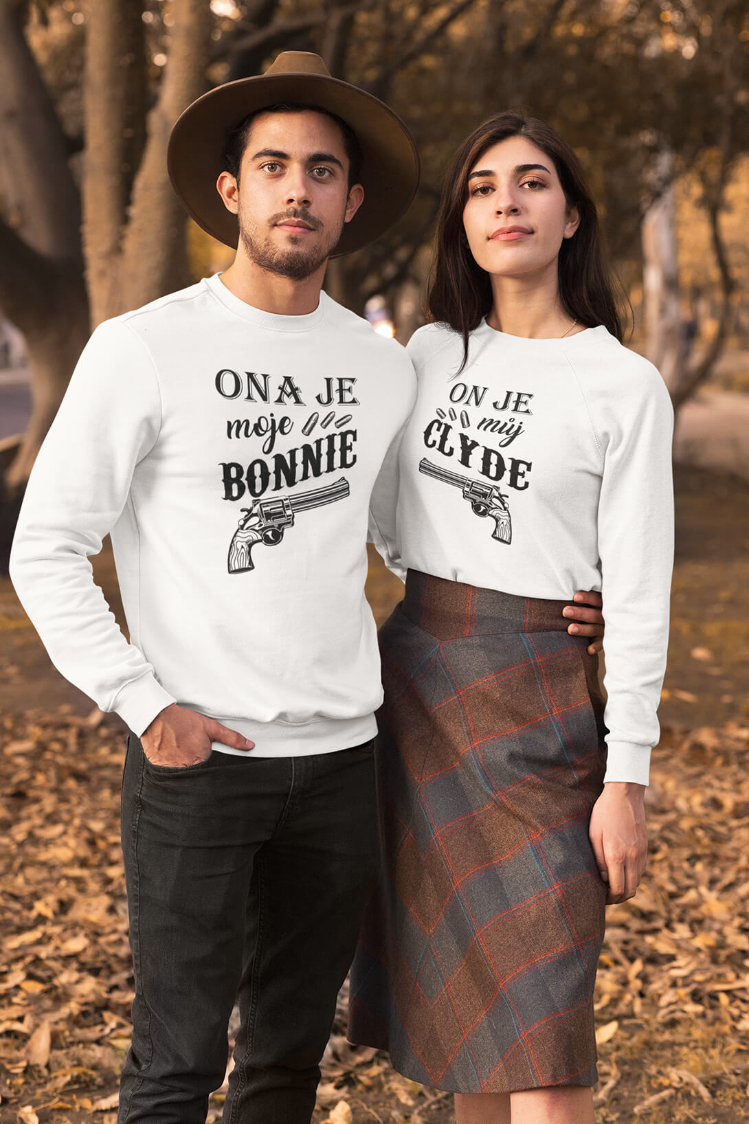Unisex mikiny pro páry Bonnie a Clyde Barva: Bílá, Dámska velikost: M, Pánska velikost: L