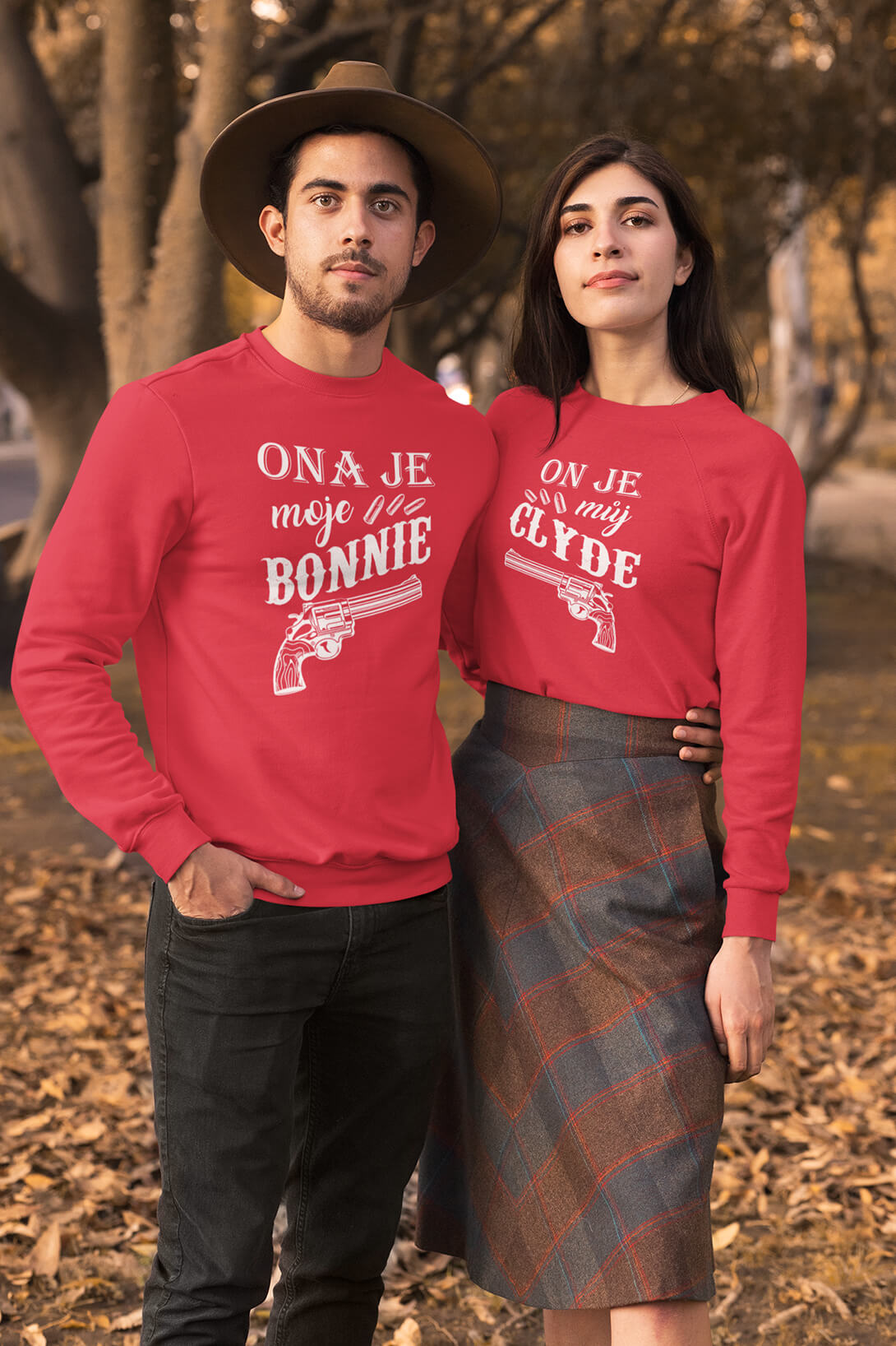 Unisex mikiny pro páry Bonnie a Clyde Barva: Červená, Dámska velikost: M, Pánska velikost: XL