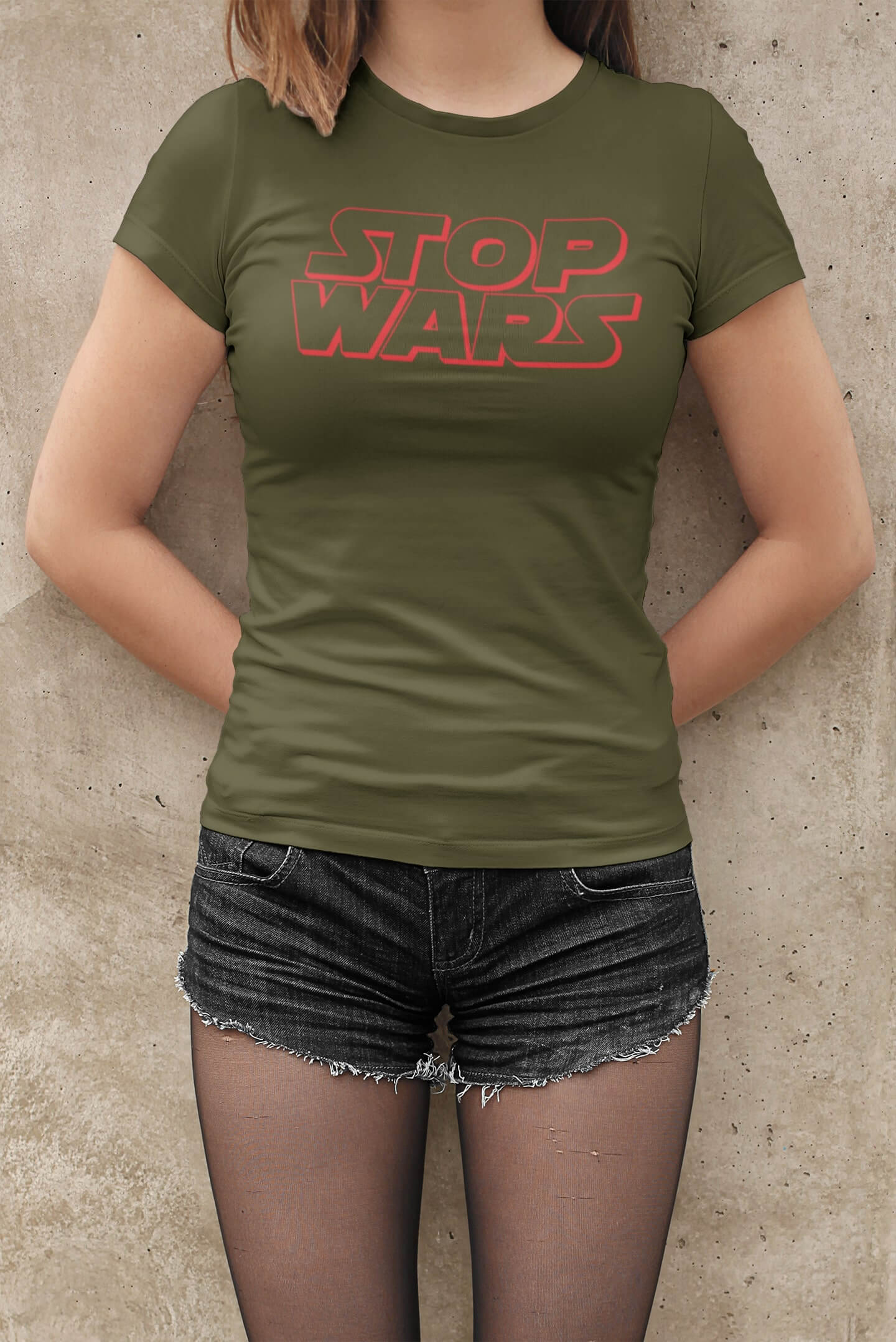 Dámské tričko STOP WARS Barva: Khaki, Velikost: XS