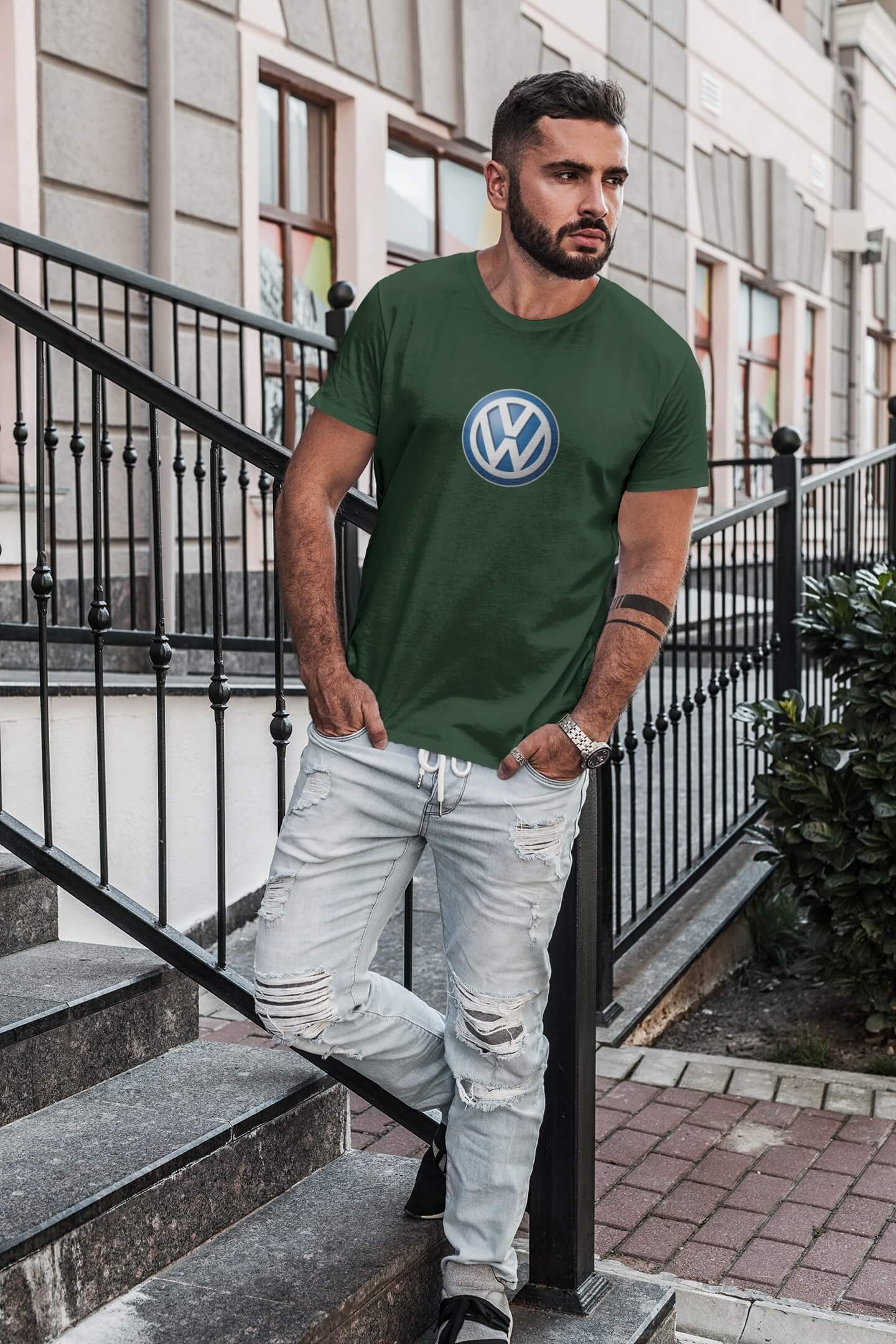 Pánské tričko s logem auta Volkswagen Barva: Láhvově zelená, Velikost: S