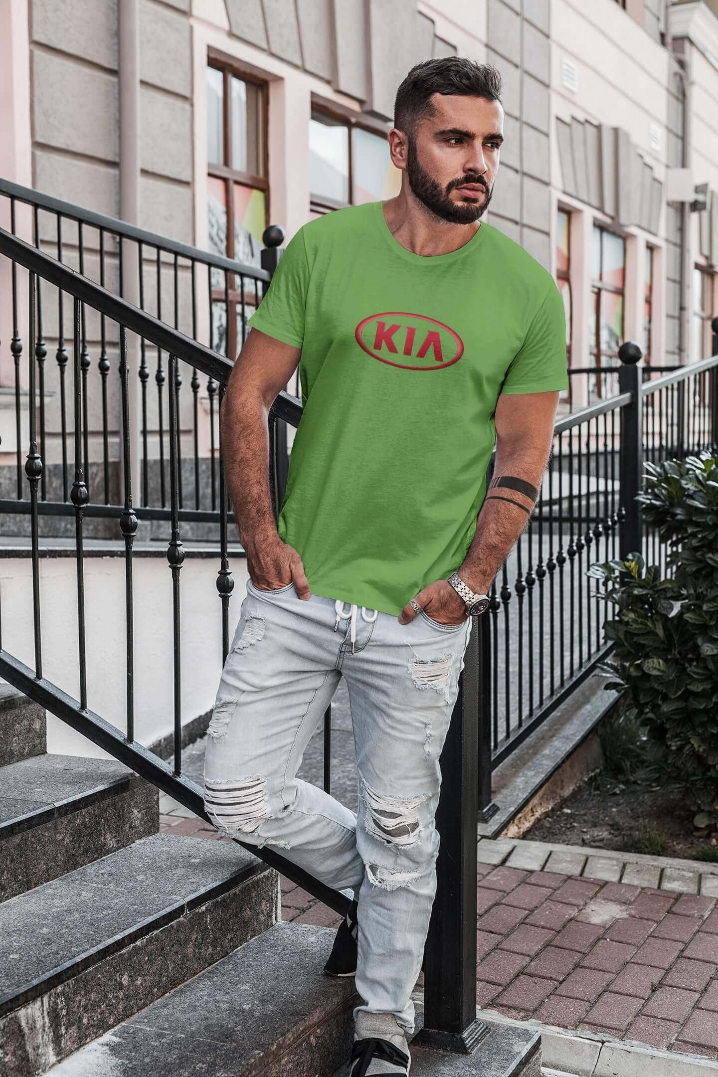 Pánské tričko s logem auta Kia Barva: Hrášková zelená, Velikost: S