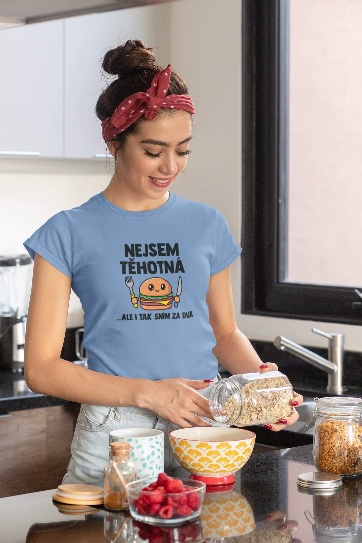 Dámské tričko Nejsem těhotná Barva: Světlemodrá, Velikost: 2XL