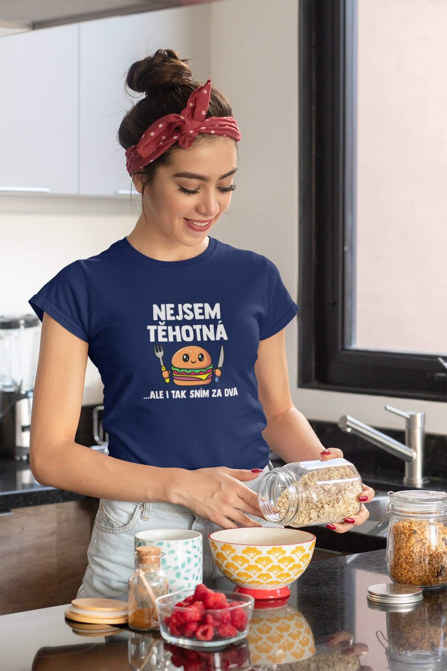 Levně Dámské tričko Nejsem těhotná Barva: Půlnoční modrá