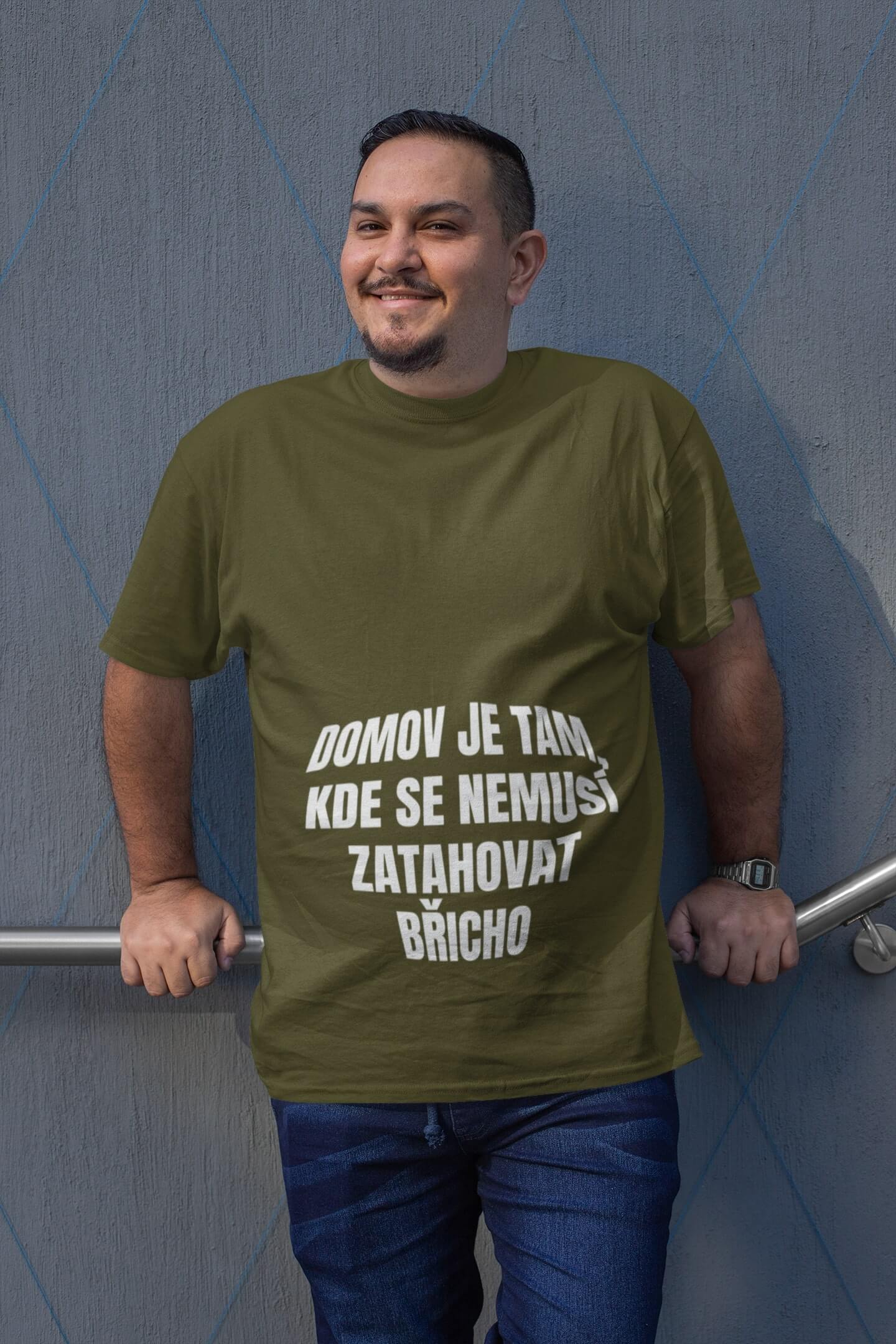 Pánské tričko Zatahovat břicho Barva: Khaki, Velikost: M