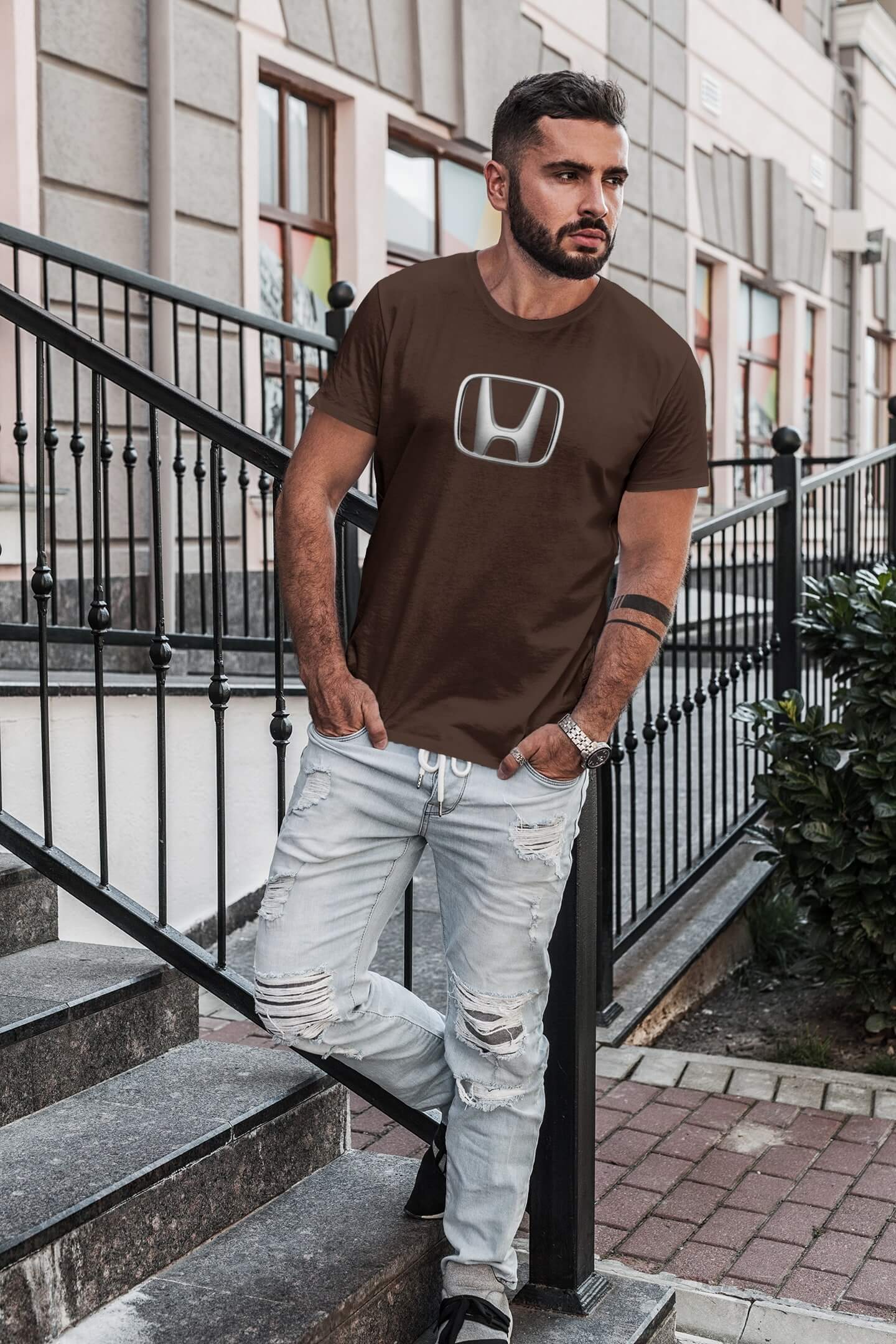 Pánské tričko s logem auta Honda Barva: Čokoládová, Velikost: 2XL