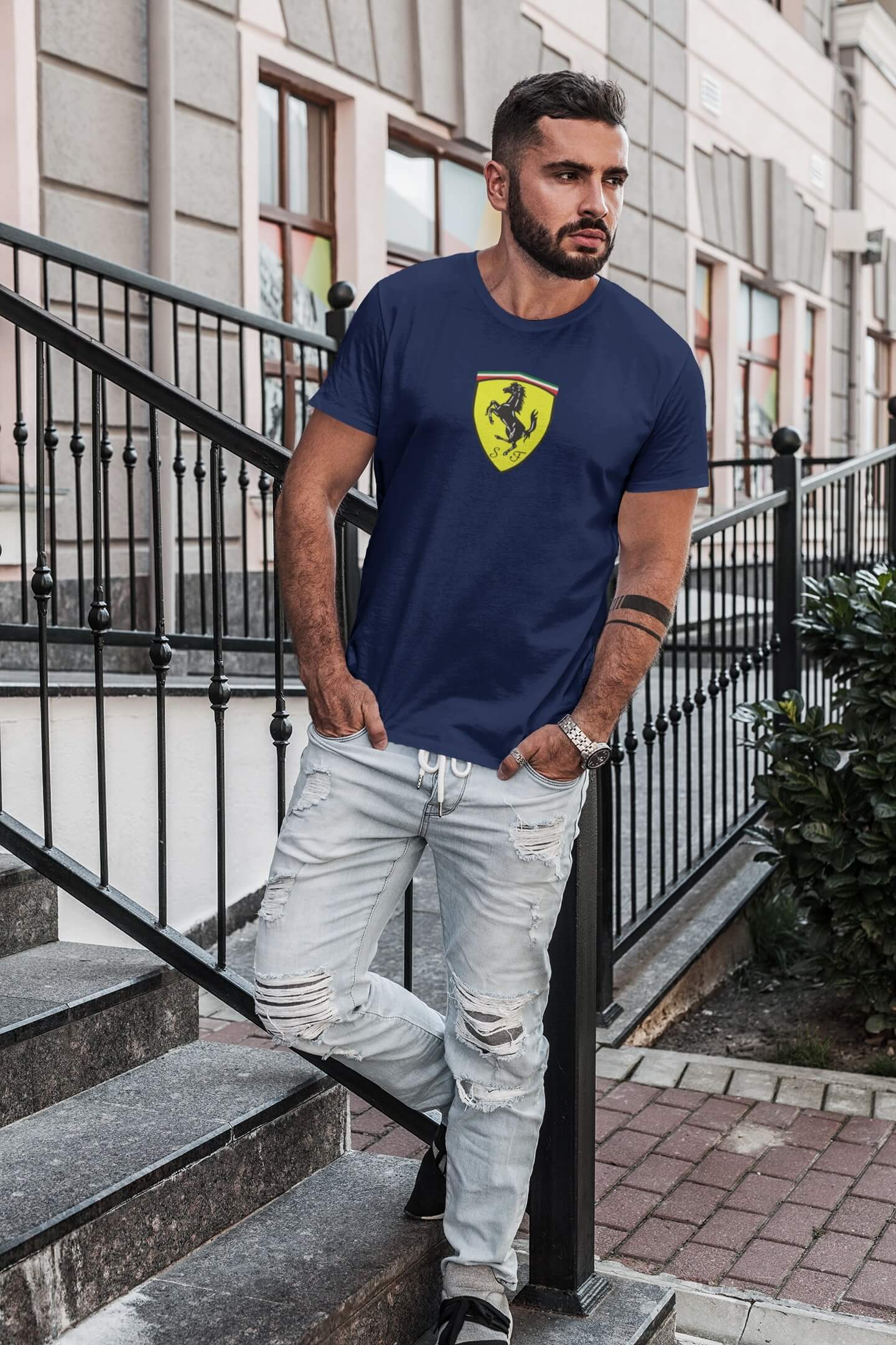 Pánské tričko s logem auta Ferrari Barva: Půlnoční modrá, Velikost: 2XL