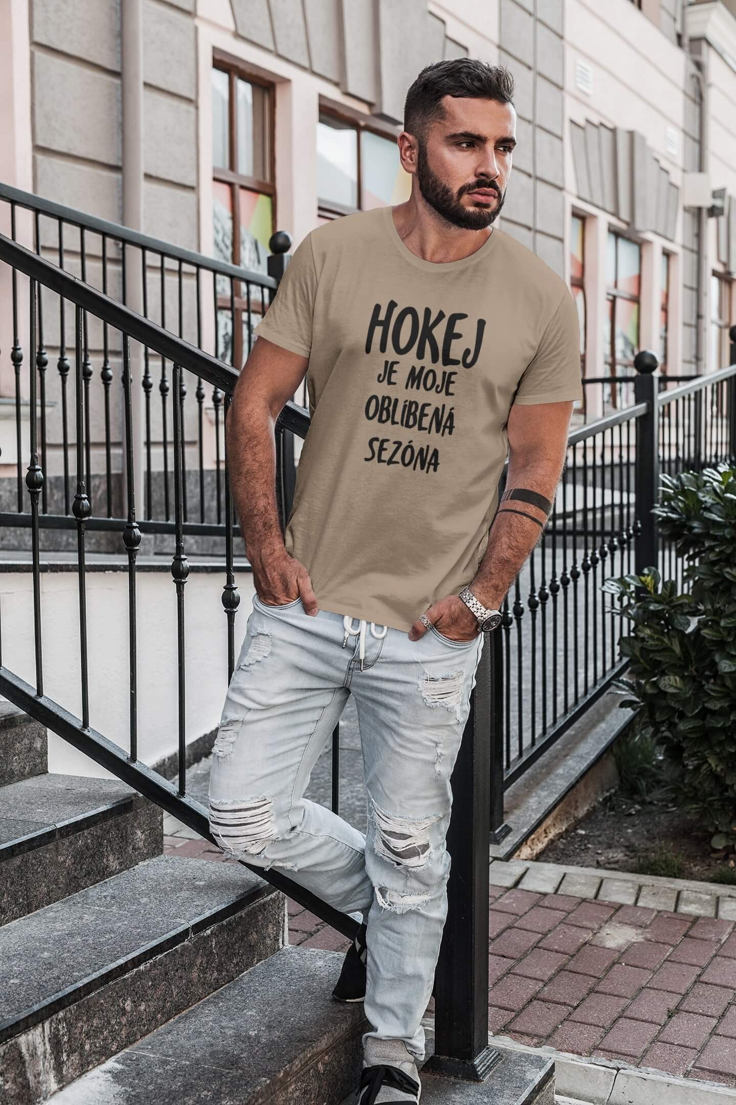 Pánské tričko Oblíbená sezóna Barva: Písková, Velikost: 2XL