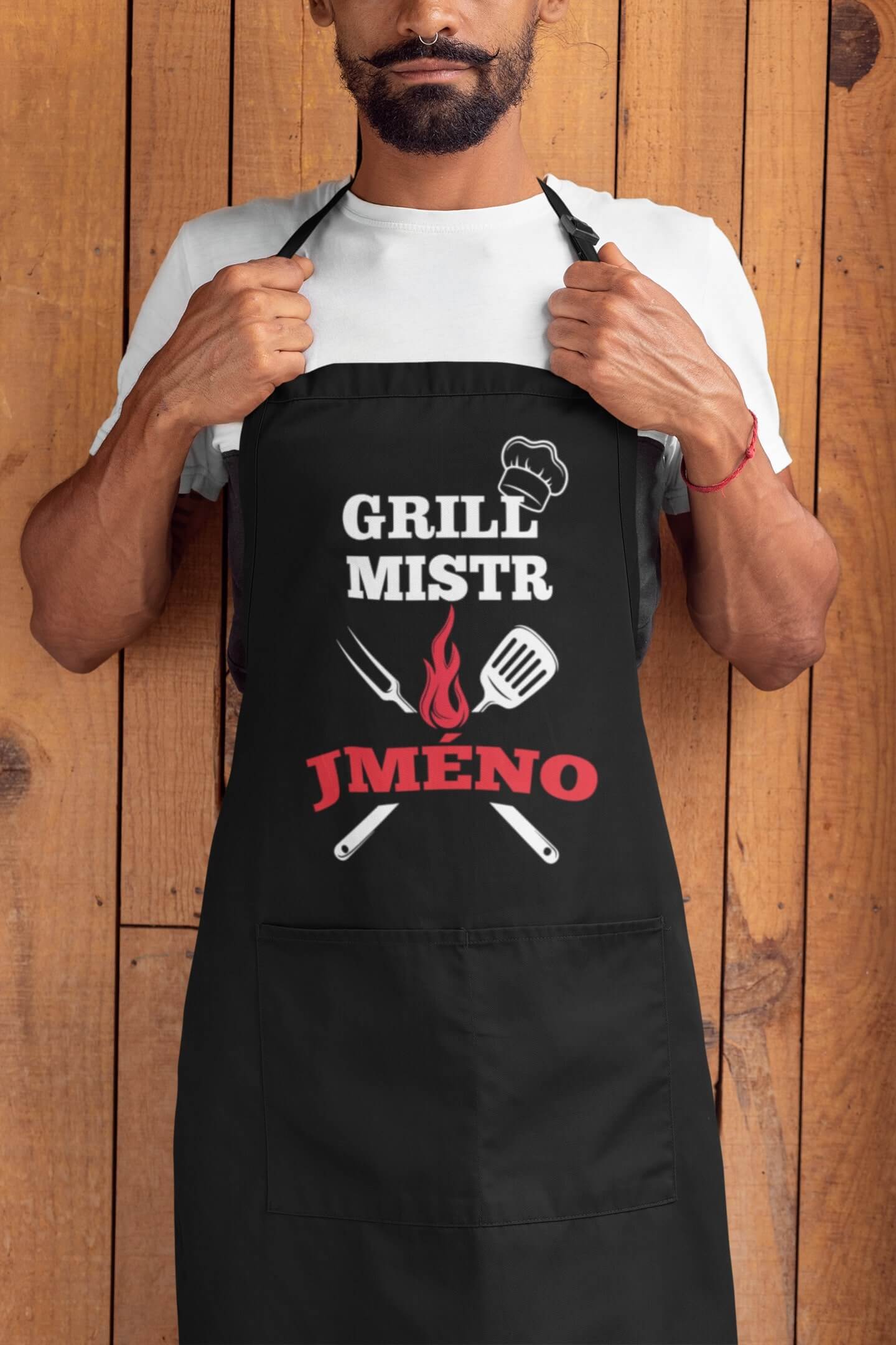 Zástěra - Gril mistr s vlastním jménem Barva: Černá